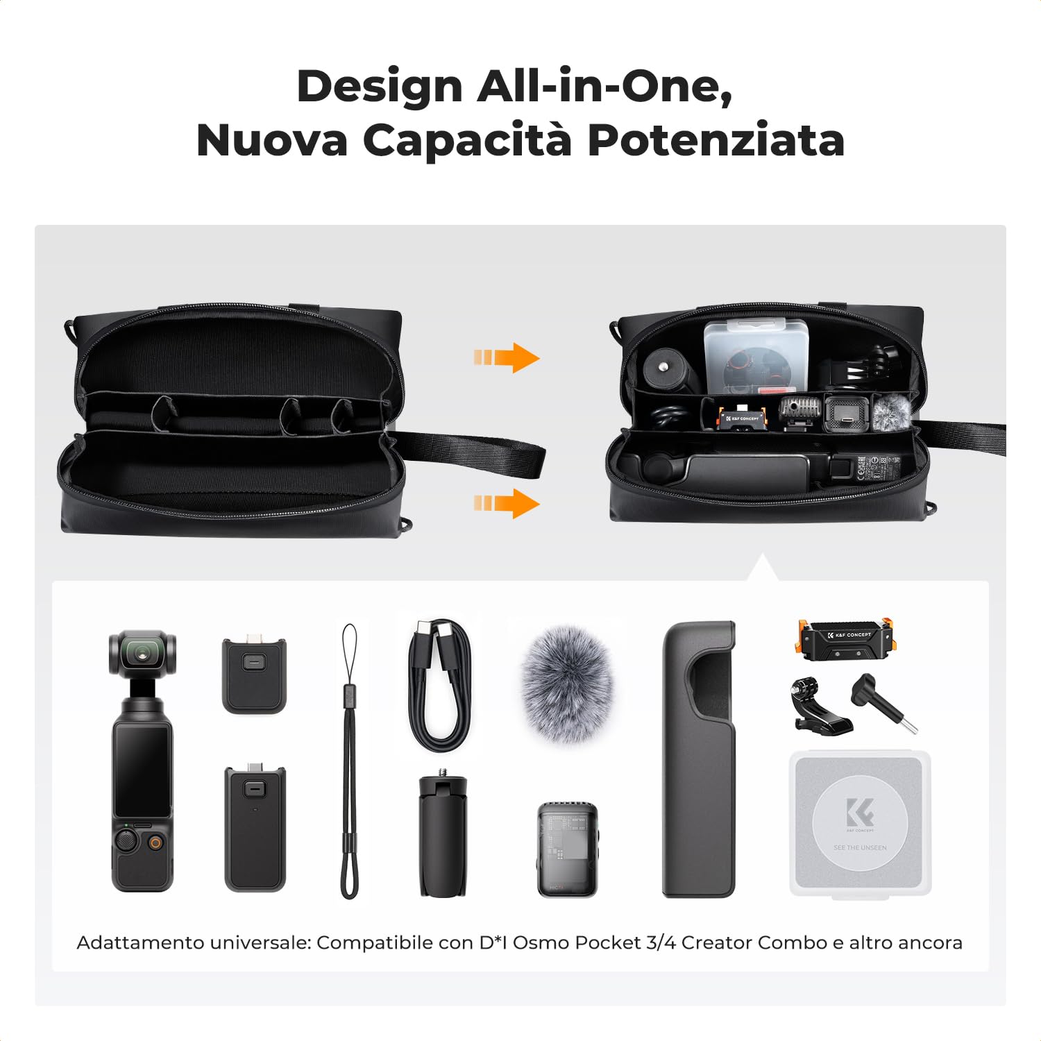 K&F CONCEPT Custodia per DJI Osmo Pocket 3/4 Creator Combo Accessories, Borsa Protettiva di Grande Capacità per il Trasporto e la Custodia da Viaggio Portatile