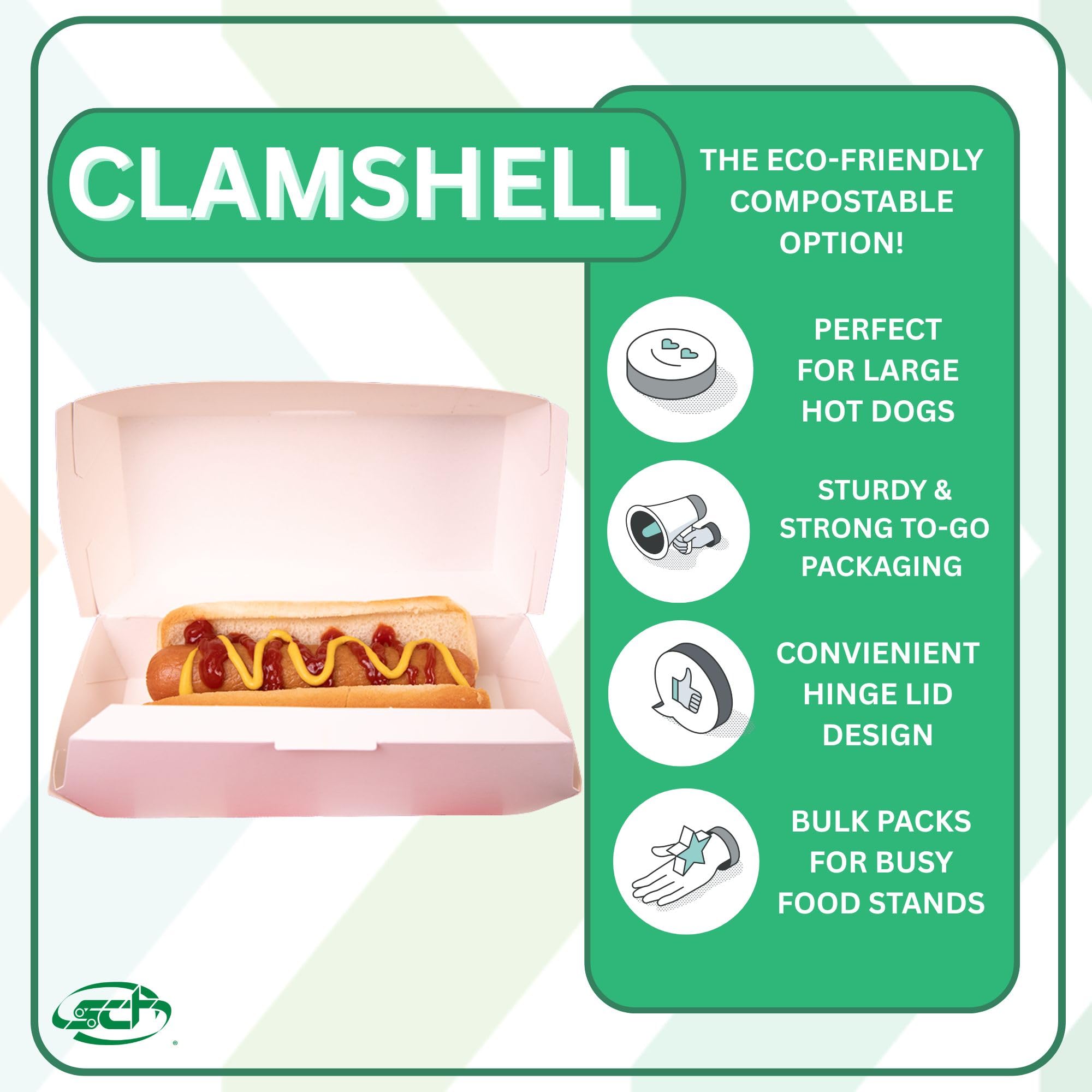 SCT Hot Dog Clamshell 500 Pack 6.125x2.125x2.25 White Tray Clamshell Hot Dog To Go Container Serving Boat Disposable Durable 0713 product thumbnail 5