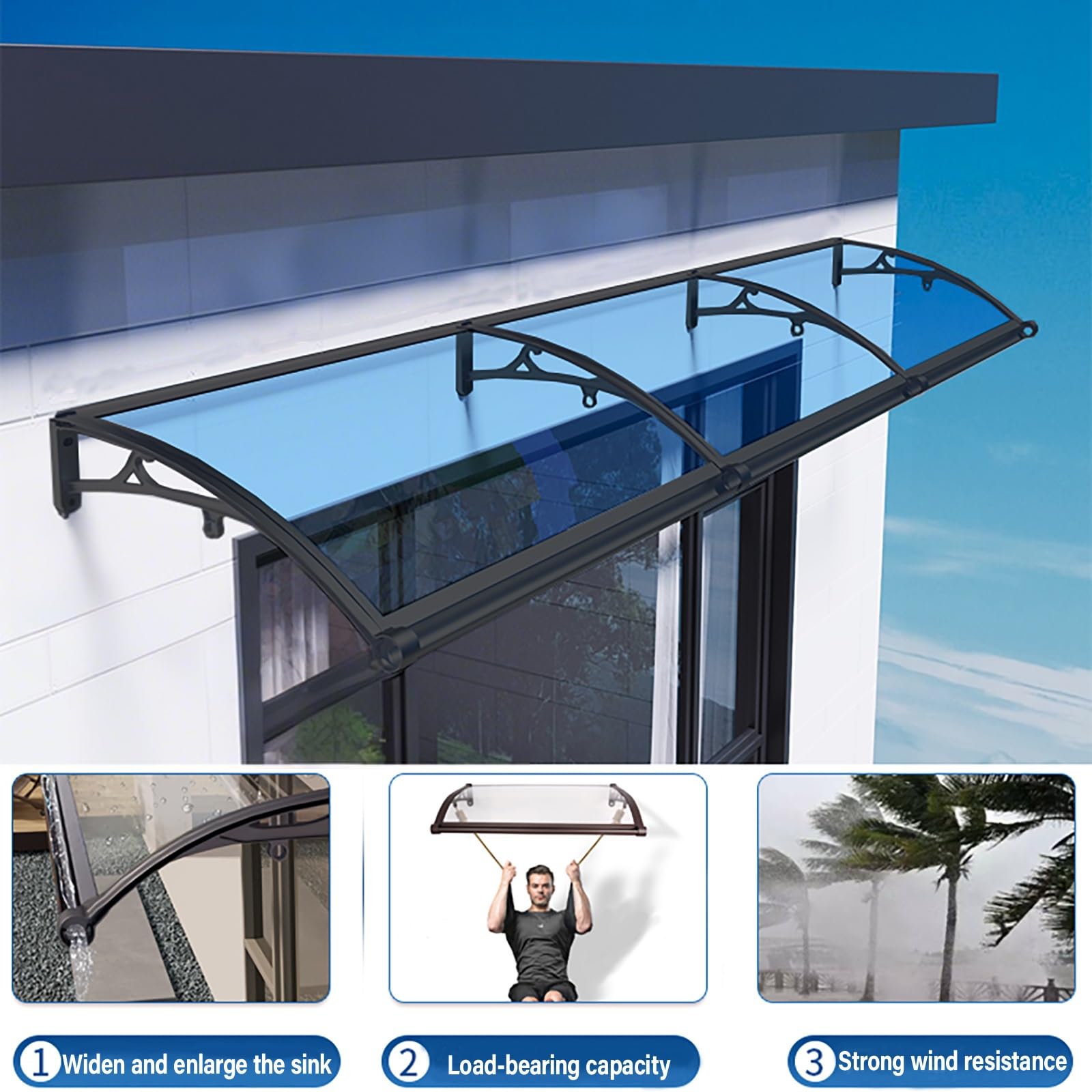 Auvent De Porte Aluminium,Toit Marquise en Polycarbonate,Marquise De Porte D'Entrée,Terrasse Toit Abri Protection Contre La Pluie,Auvent De Patio(W120*100cm/47.2 * 39.4in)