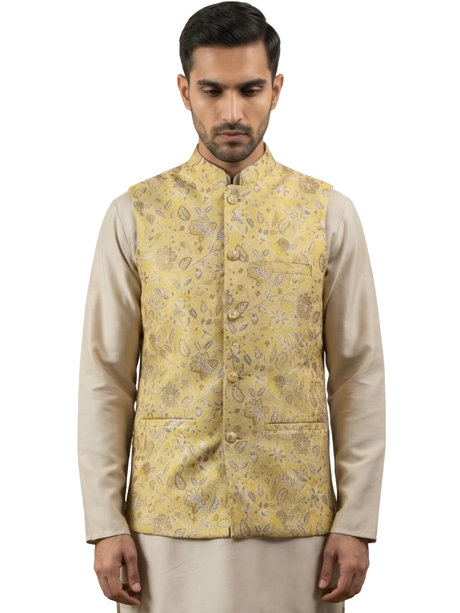jompers Men Floral Woven Silk Blend Nehru Jacket (Pista, S)-picture-34