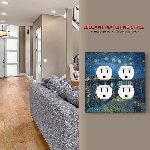 Miniatura 5 de BoeshiBa - Placa de pared para interruptor de salida dúplex de doble banda - Van Gogh Noche estrellada sobre el Ródano