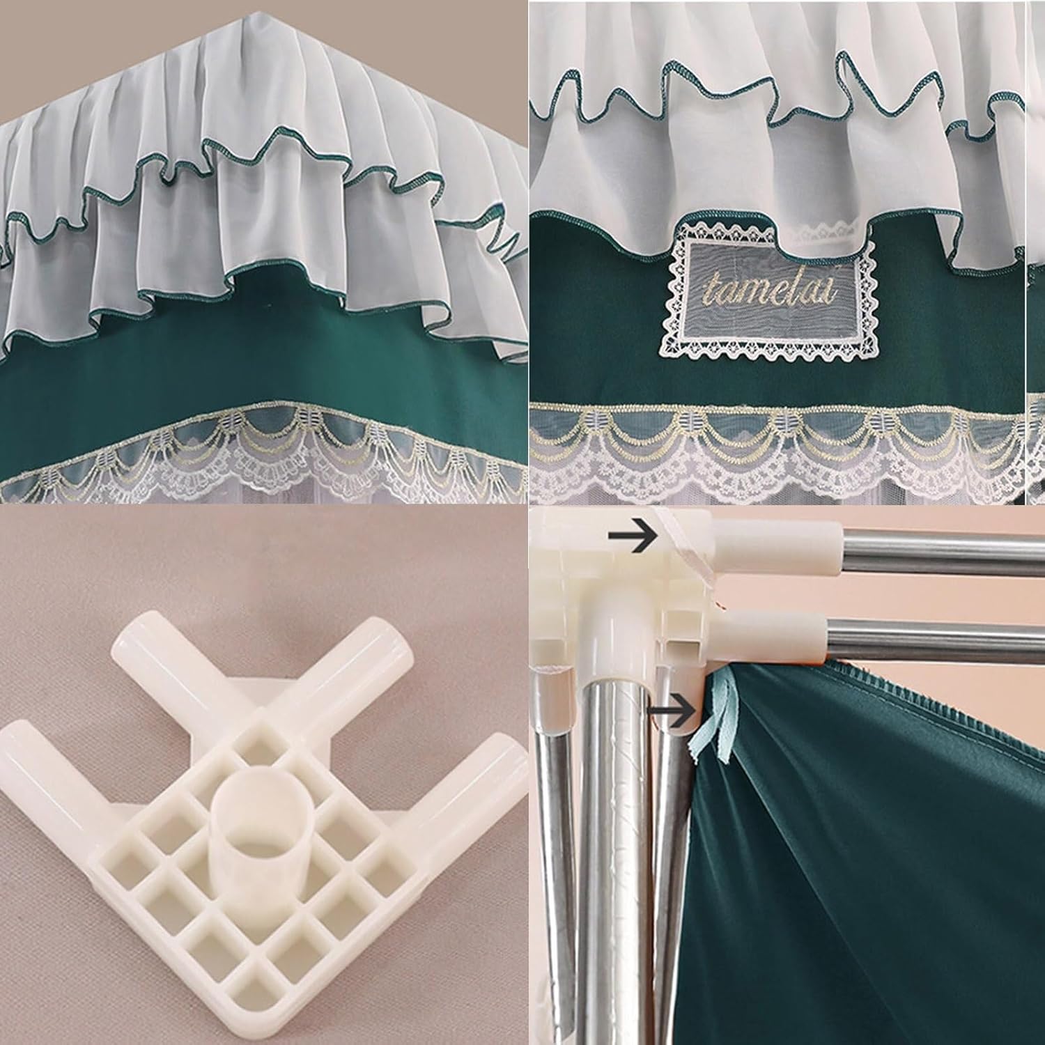 Elegant Double-Layer Canopy Bed Curtains with Frame, Princess Bed Tent, Blackout & Privacy, Lace Ruffle for Girls & Adults, Fits Twin, Full, Queen, King(Orange,Twin XL (47x79x83inch))