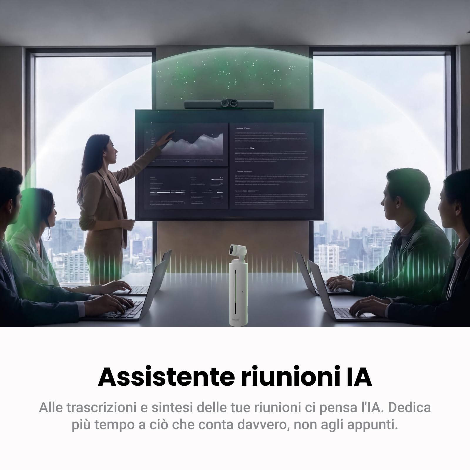 Insta360 Wave Nero grafite: Vivavoce IA, Bluetooth, Registratore vocale, 8 microfoni con Cancellazione del Rumore e Beamforming, Certificazione Zoom, Trascrizione e Riepiloghi IA in 99 Lingue, 32 GB