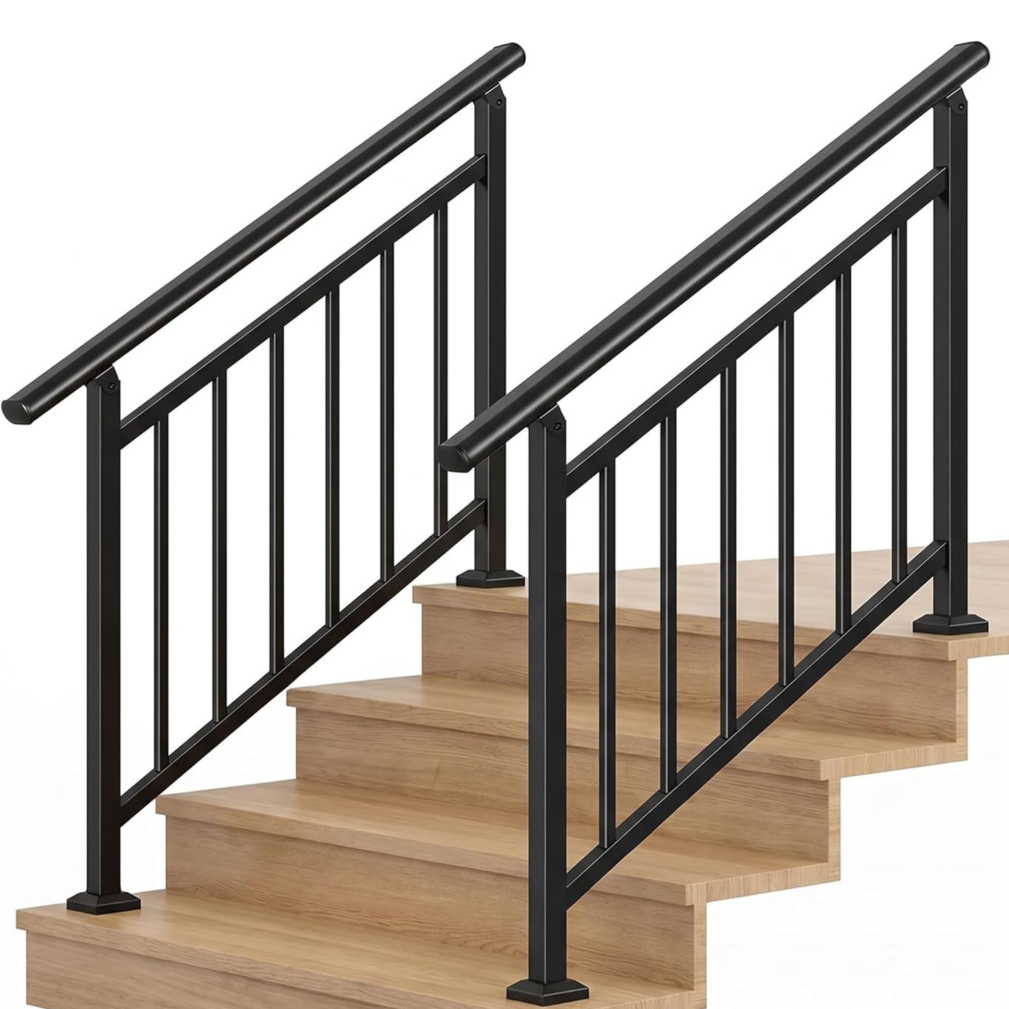 hand rails for outdoor steps?stair handrail & indoor stair railing kit?railings for outdoor steps for fence & outdoor steps (2, black-with balusters, 4 step)