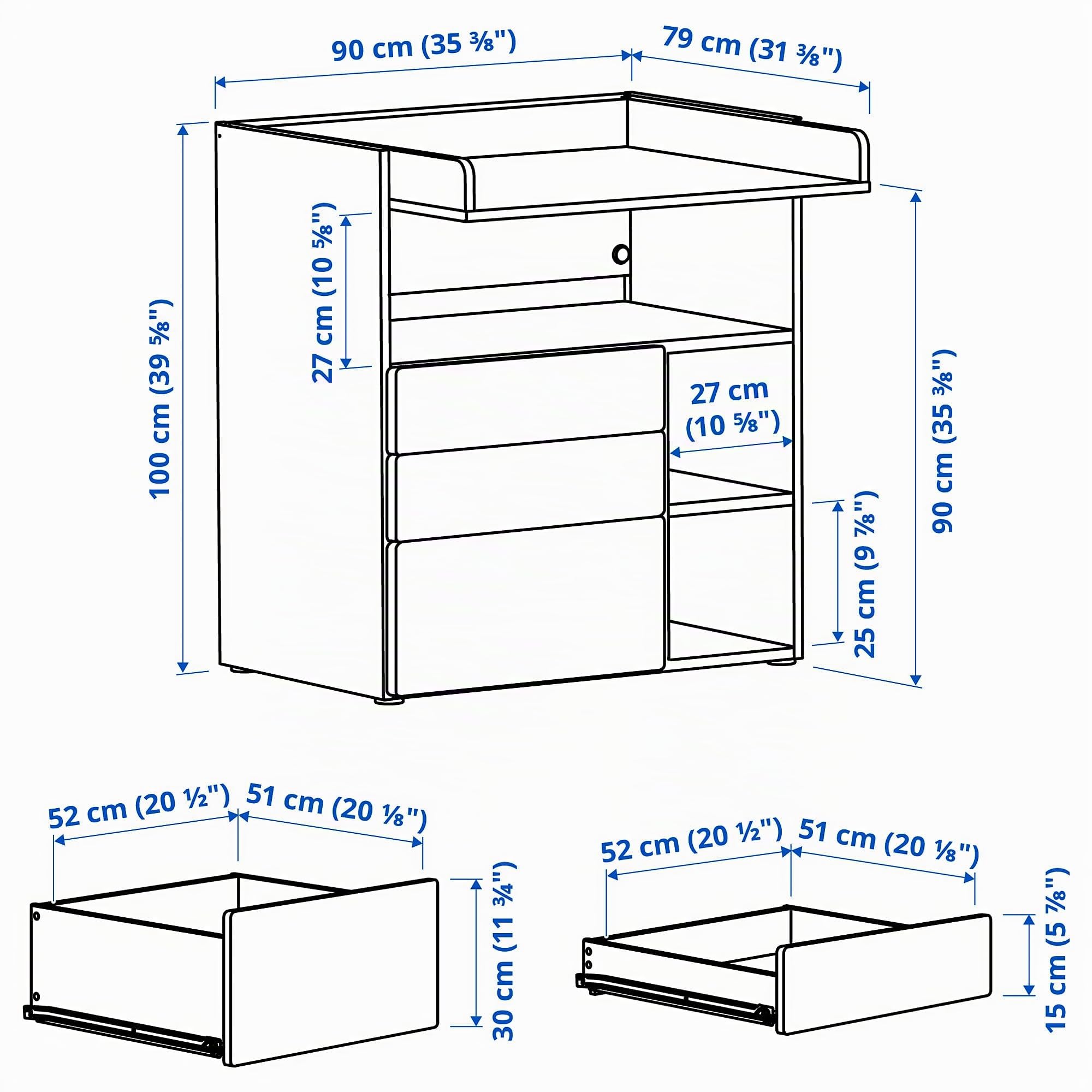 Ikea Fasciatoio SMÅSTAD 90x79x100 cm, bianco con telaio/con 3 cassetti