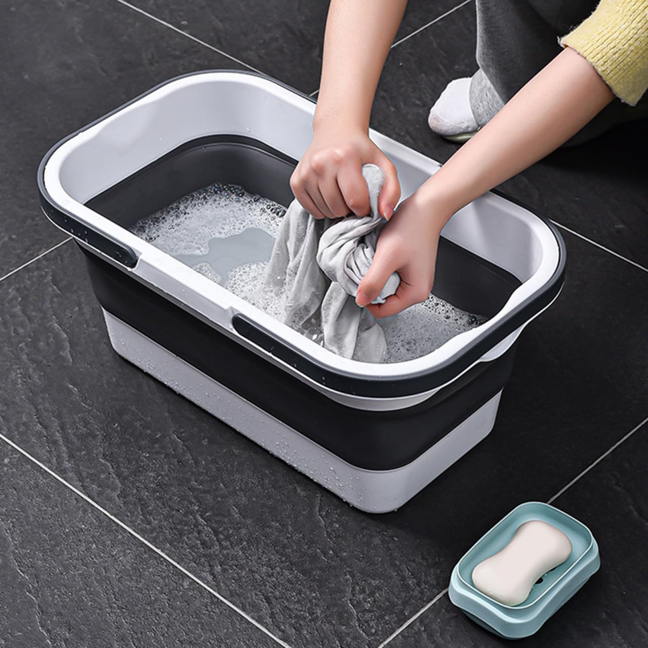Secchio Nero Portatile Pieghevole Pulizia con Manico 15l