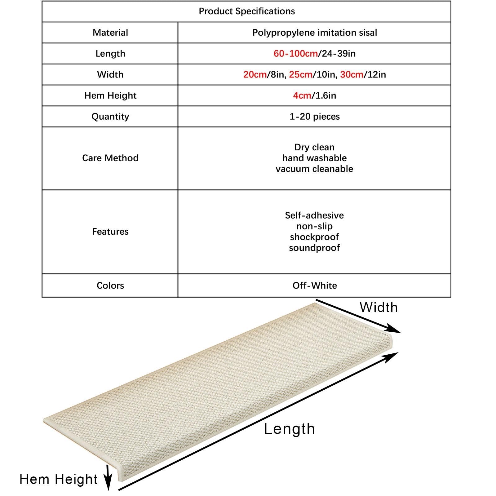 treppenstufen Teppich Länge 60 65 75 85 95 100 cm Bullnose-Teppich-Treppenstufen, Selbstklebende Stufenabdeckungen Für Holztreppen Bullnose, Treppenstufenmatten(Set of 20,L 60 cm x W 25 cm)