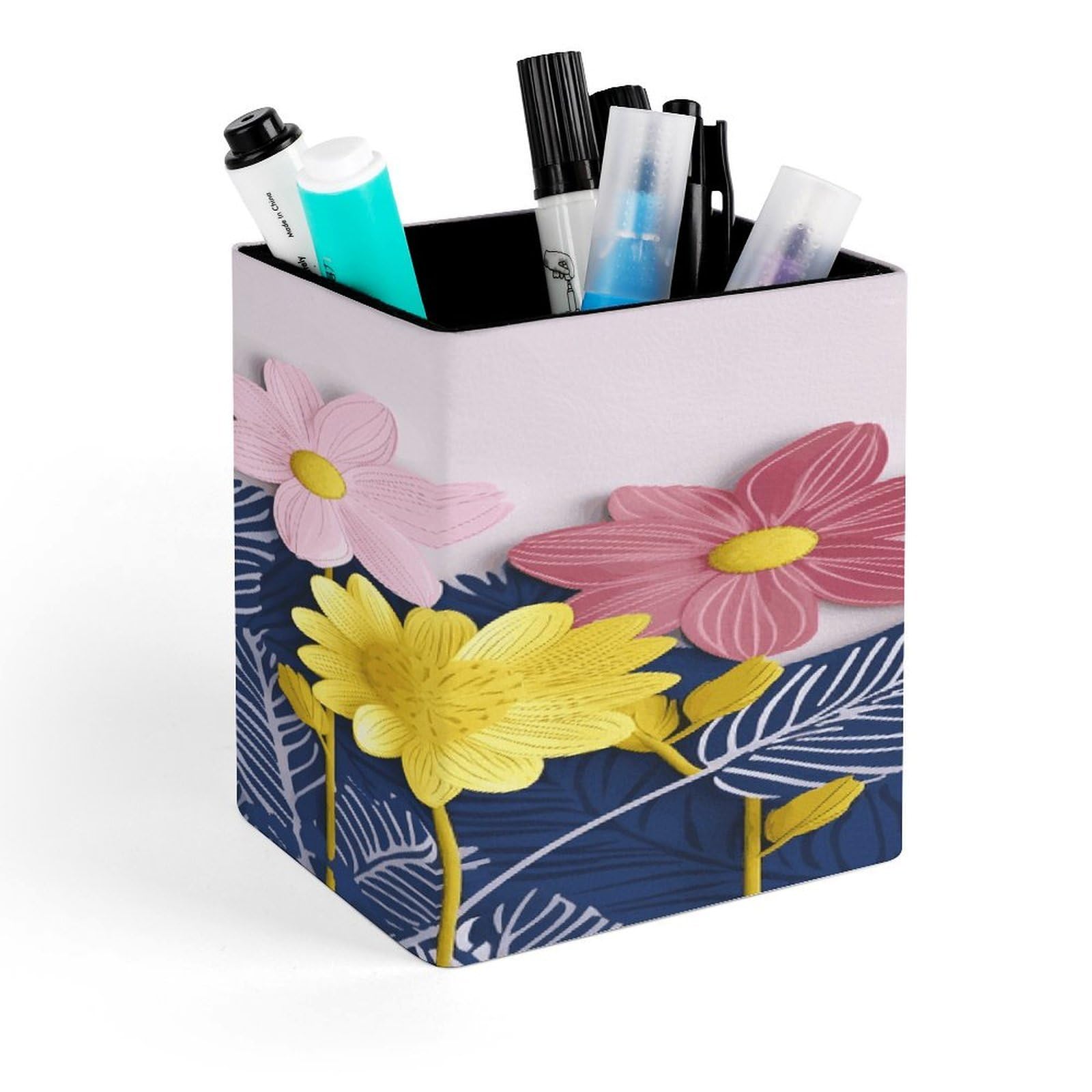 FekiLoot - Decorative Desk Pencil Holder Office Accessories Square Pen Container Box Desk Organizer Makeup Brush Holder