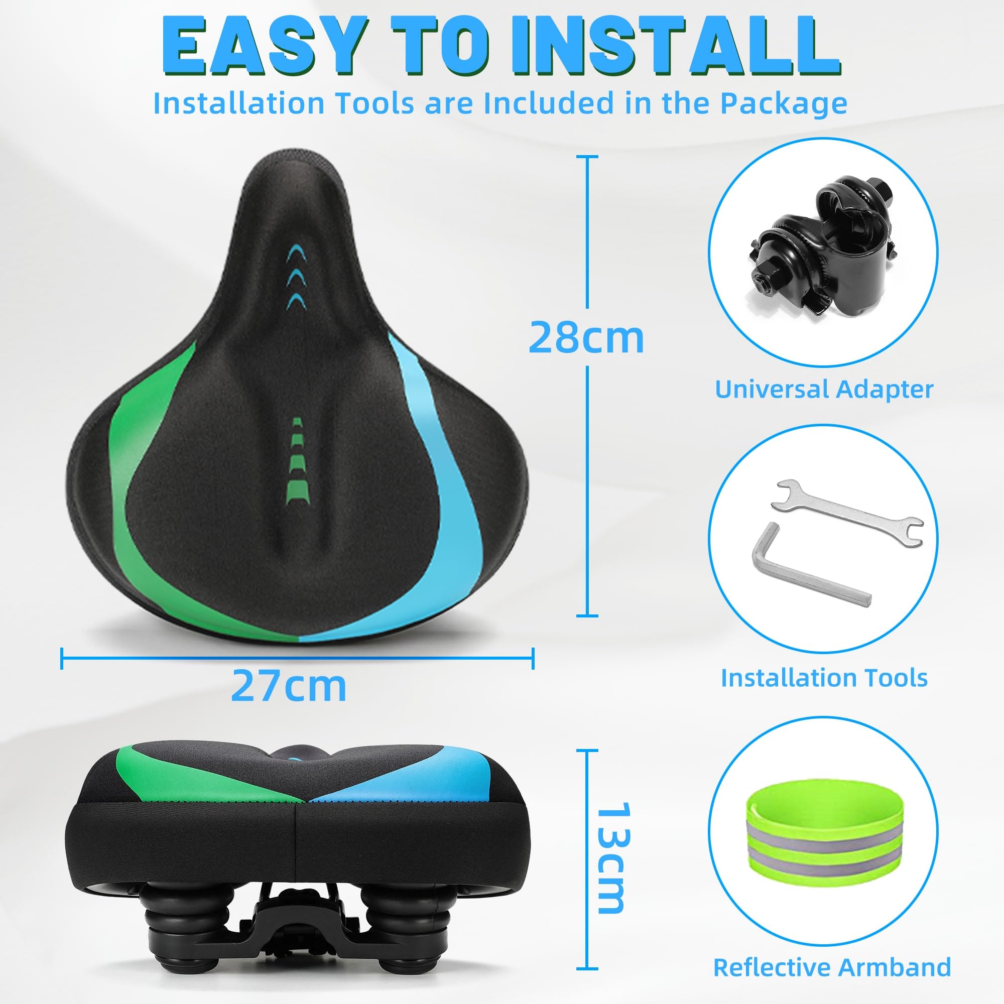 CDYWD Sella Bici Comoda Uomo Donna, Sellino Bici Morbido in gel, Larga, Con Sospensione, Traspirante, Ergonomica Sedile Bici per Biciclette da MTB, City Bike, Ebike, Cyclette