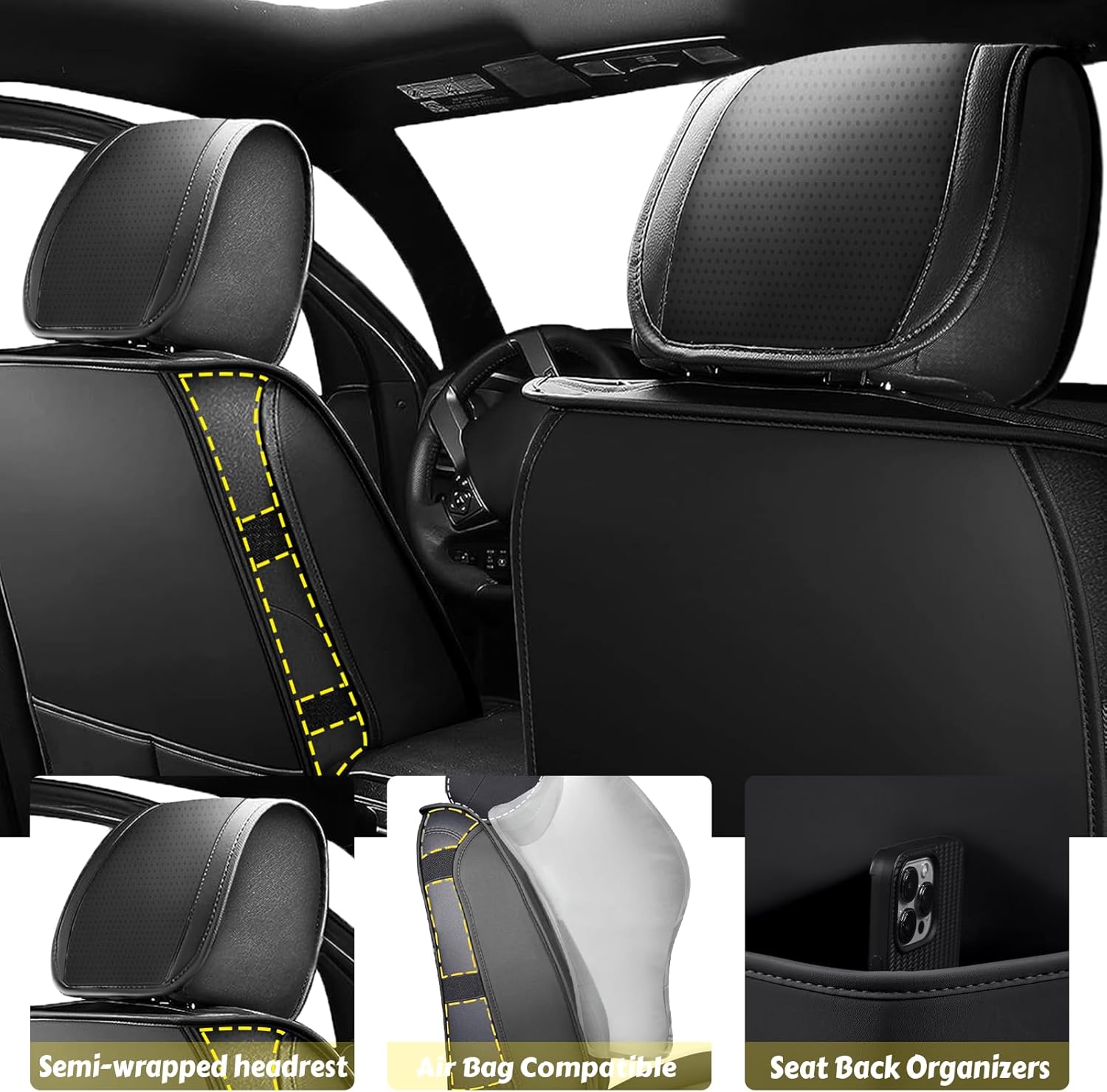 ILMO Seat Cushion Cover Compatible with 2007-2026 Chevrolet Silverado 2500, Nappa Leather Auto Interior Covers, All-Inclusive Seats Cover(Classic Black, Luxury Full Set)