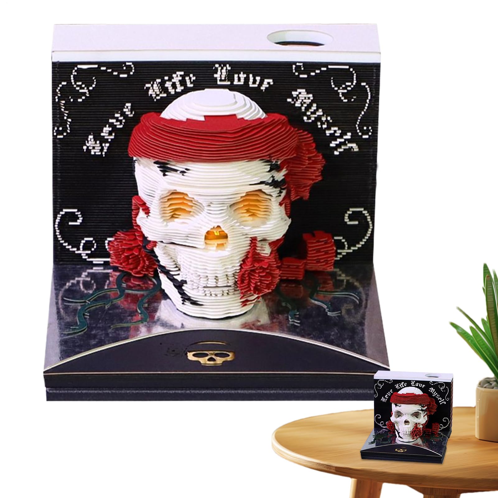 3D Tischkalender 3D Memo Block Abreißkalender Halloween Schädel