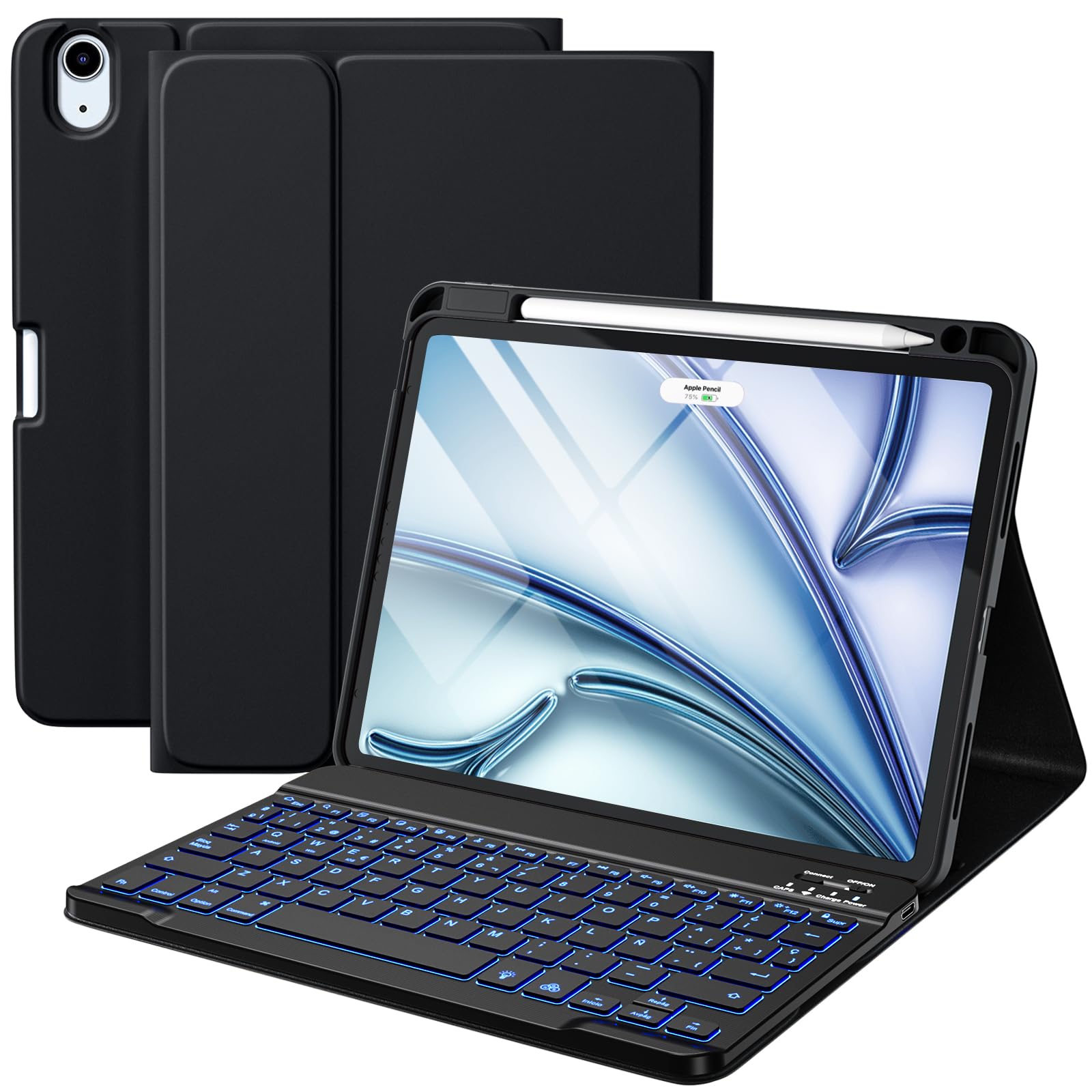 Vobafe Funda Teclado para iPad Air 11 Pulgadas M4 M3 M2 (2026/2025/2024), Teclado para iPad Air 5 4 Generación 2022/2020, QWERTY Español Ñ, Retroiluminación Magnético Bluetooth Keyboard, Negro