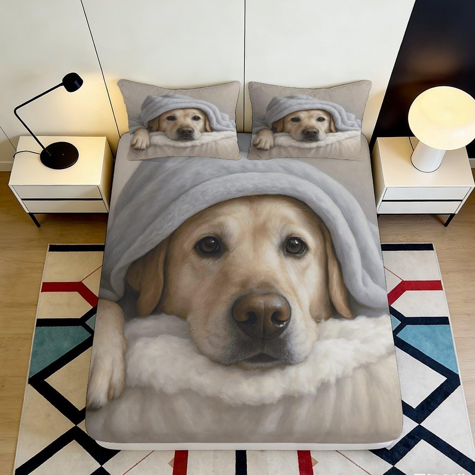 3D Printed Dog Lovers Fitted Sheet Microfiber Soft Breathable Puppy Bed Cover for Bedroom Guest Room Decor Protection 90x200x25cm