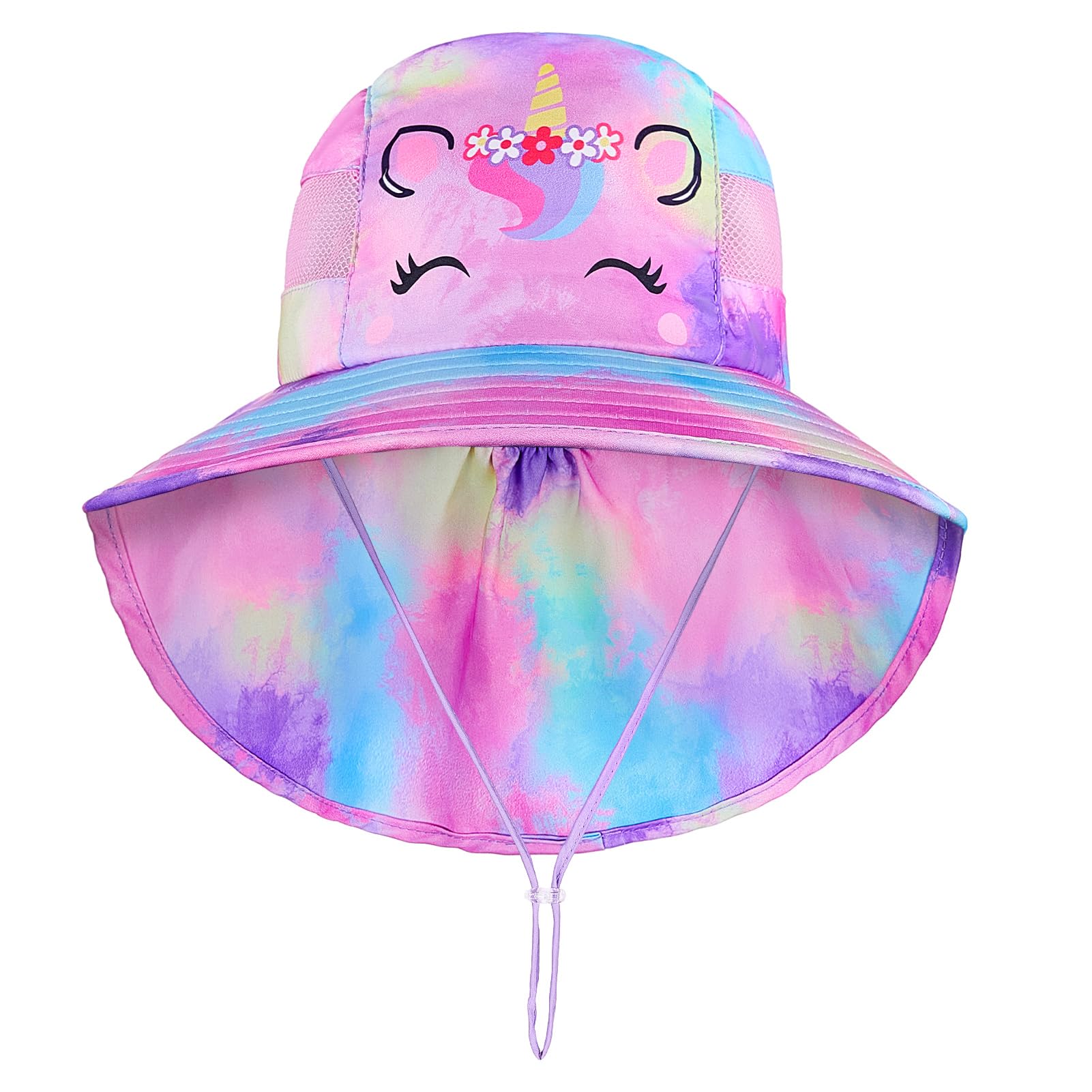 MHJY Kids Sun Hat Girls UV Protection Summer Hats Adjustable Beach Cap Unicorn Bucket Hats with Wide Brim Neck Flap for Toddlers 2-9 Years — view 2
