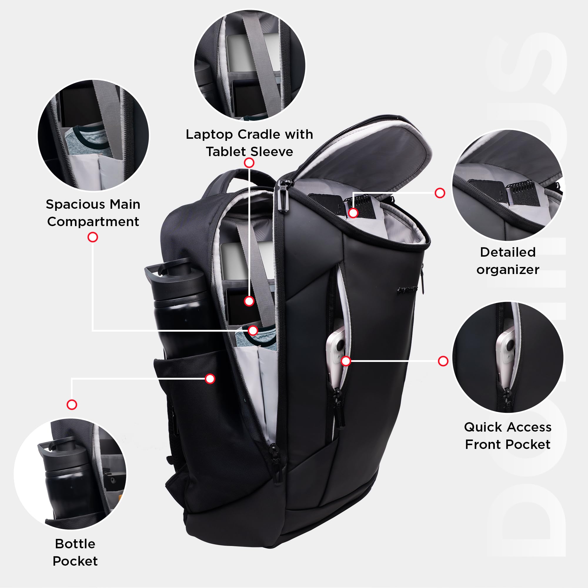 HARISSONS Dominus Business Laptop Backpack | 35L | Fits 15.6β Laptop | 1000D PU-Coated Polyester | Work, Travel & Commute | USB Charging & Rain Cover (Black) 1