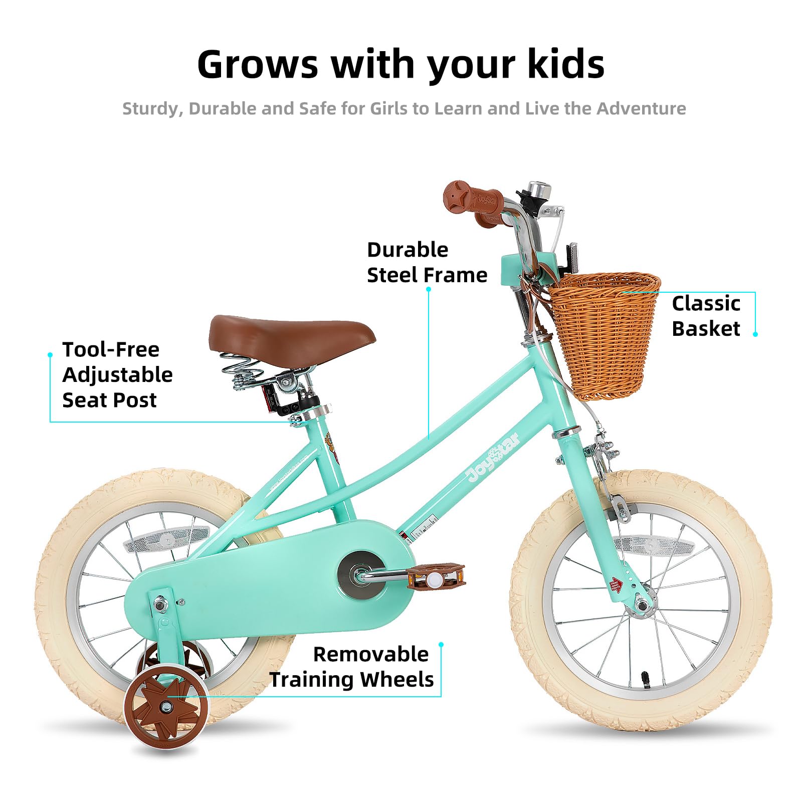JOYSTAR 12/14/16/18/20 Pulgadas Bicicleta para niñas de 2 a 9 años, Bicicleta para niñas 12/14/16/18 Pulgadas con Cesta y estabilizadores, 20 Pulgadas con Caballete