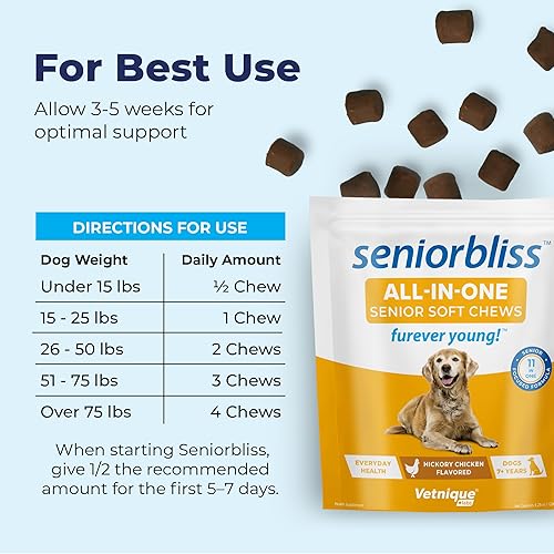 Miniatura 5 de Vetnique Seniorbliss - Multivitamínico para perros mayores con glucosamina, aceite de pescado Omega 3 y probióticos, para articulaciones de perros,