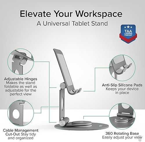 Miniatura 2 de Plugable Soporte giratorio para tableta, base giratoria de 360 para teléfonos y tabletas de hasta 12.9 pulgadas, soporte ajustable y plegable para