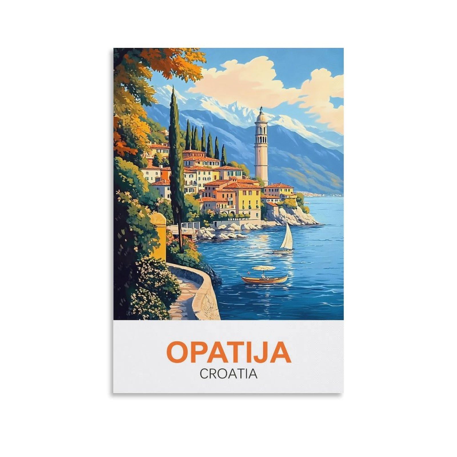 EZMLFA Diamond Art Kits Adults,Opatija Croatia,5D DIY Diamond Art Kits for Beginners Round Full Drill Diamond Painting for Home Wall Decoration Gift 30x40cm