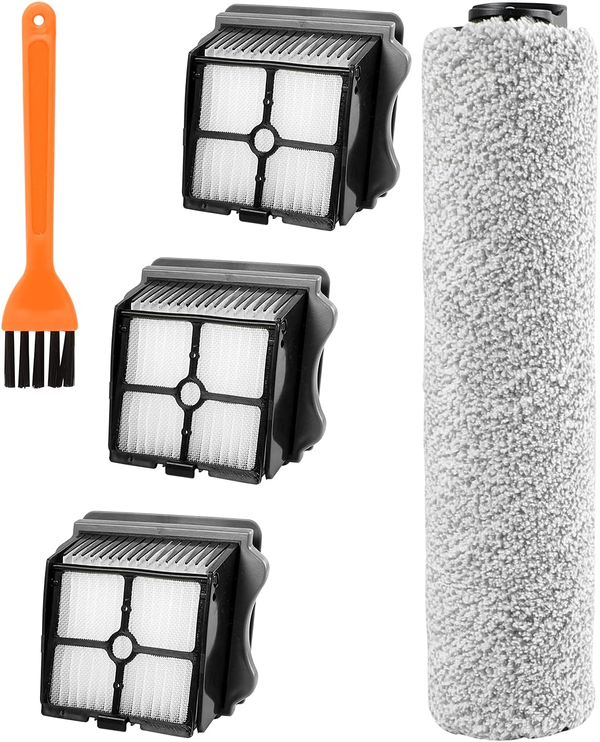 DEWEL 1 Pack Multi-Surface Brush Roll and 3 Pack Vacuum Filter for TINECO iFLOOR, iFLOOR3, Floor One S3 Hardwood Floors Wet Dry Vacuum Cleaner Parts
