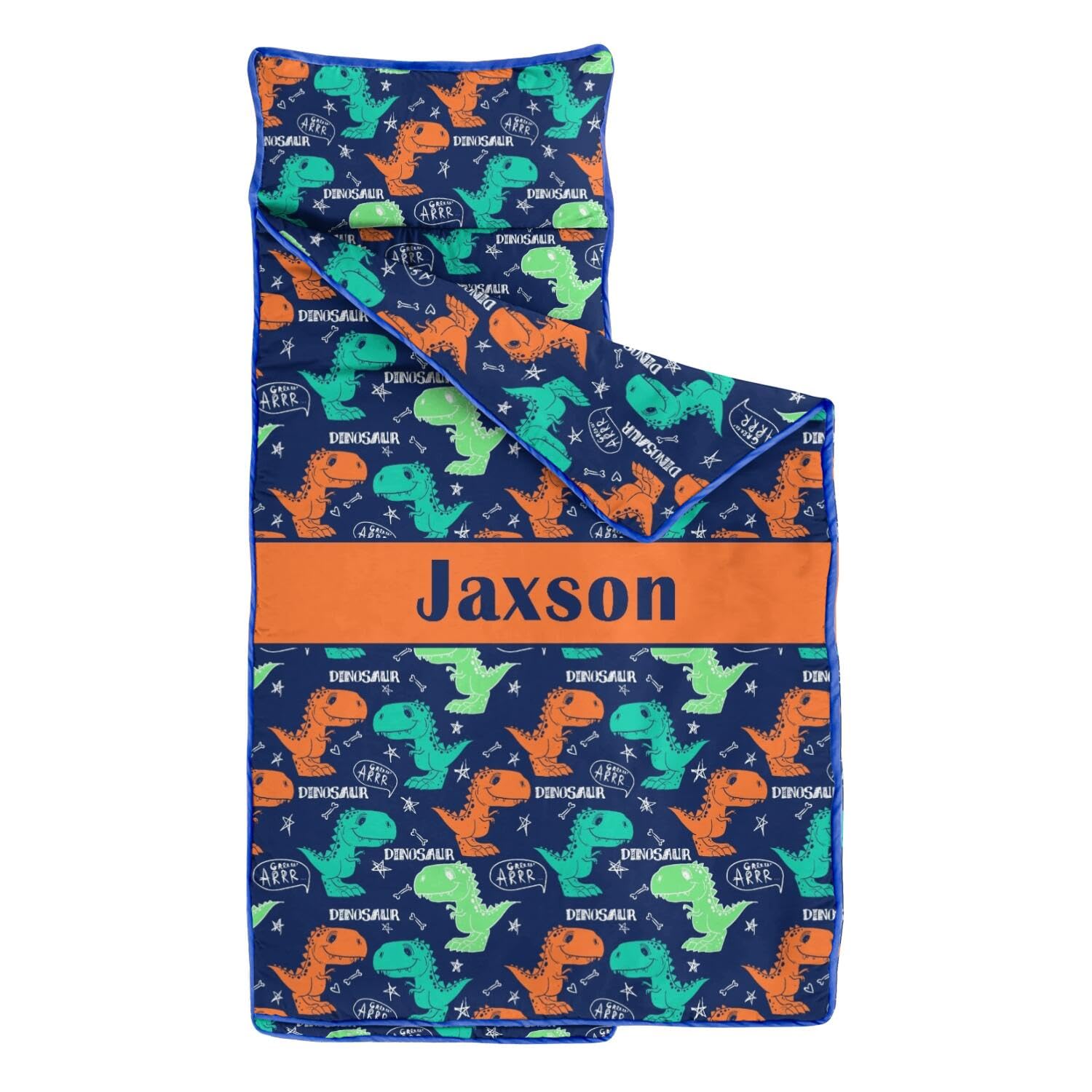 Personalized Dinosaur Toddler Nap Mat for Daycare Preschool, Customized Name Kids Sleeping Bag with Pillow and Blanket, Easy Carry Sleeping Mat for Kindergarten, Dinosaur Napping Pad for Boys
