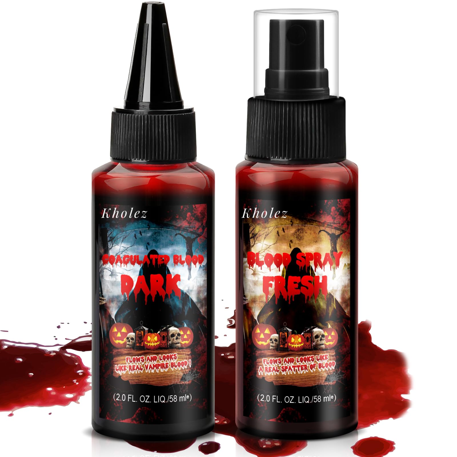 Set Sangue Finto Per Halloween: 1 Plasma Coagulato + 1 Spray + 1 Gocciolante – Lavabile, Per Trucco Zombie E Vampiri