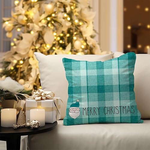 Miniatura 4 de Juego de 4 fundas de almohada de 18 x 18 pulgadas, diseño de copos de nieve, búfalo, Papá Noel, Feliz Navidad, invierno, vacaciones, decoración de