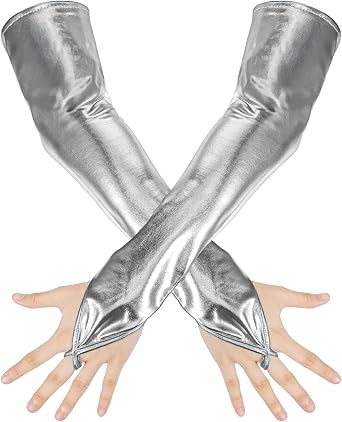 Gold Gloves Metallic Long Fingerless Gloves Elbow Length Glove for Halloween Cosplay Costume Gothic Punk Rock Stage Hand Accessories