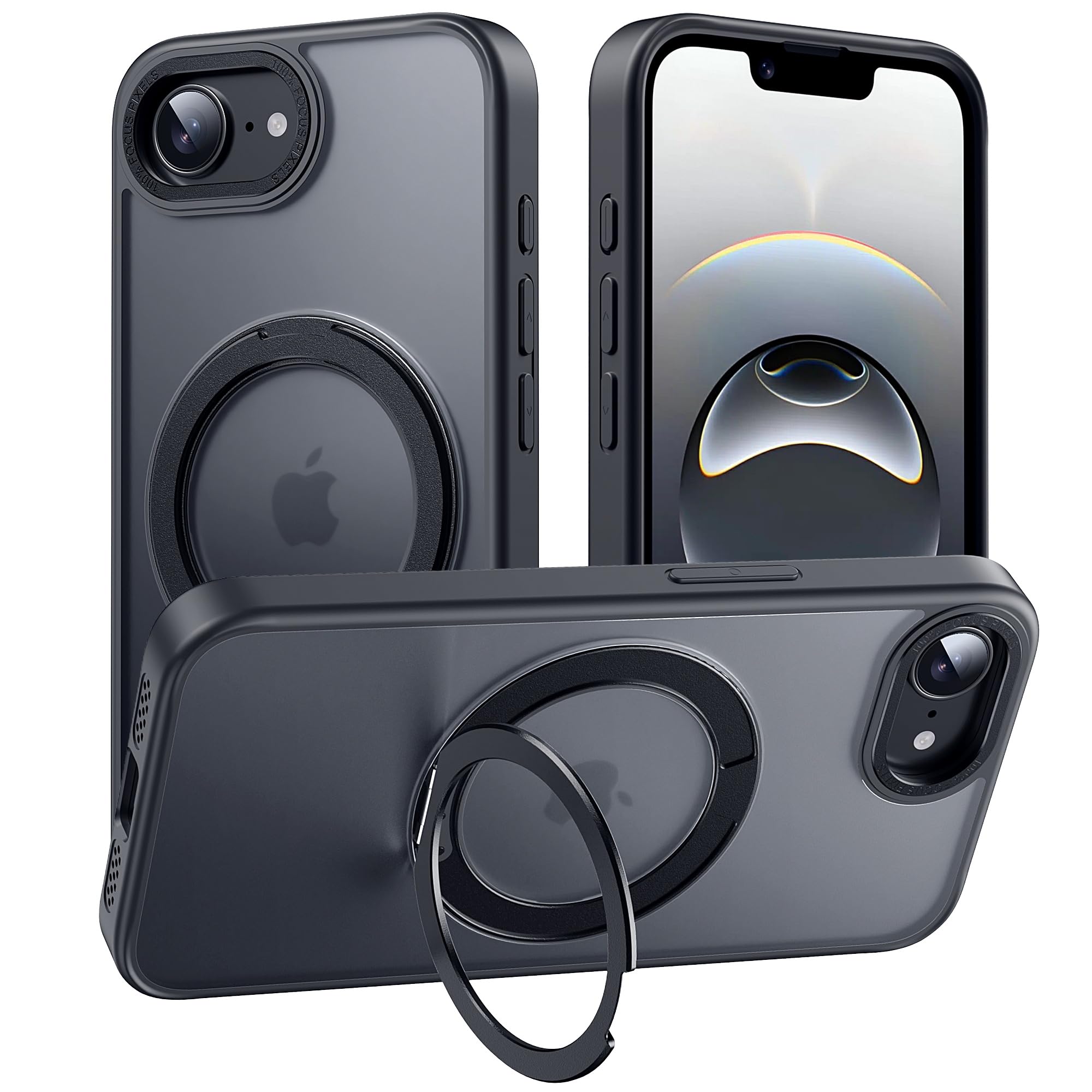 大特価⭐️iPhone16e ケース 回転スタンド付き 6.1インチ ブラック 楽天市場】MagSafe対応 iPhone 16E ケース 黒 ソフト スマホケース
