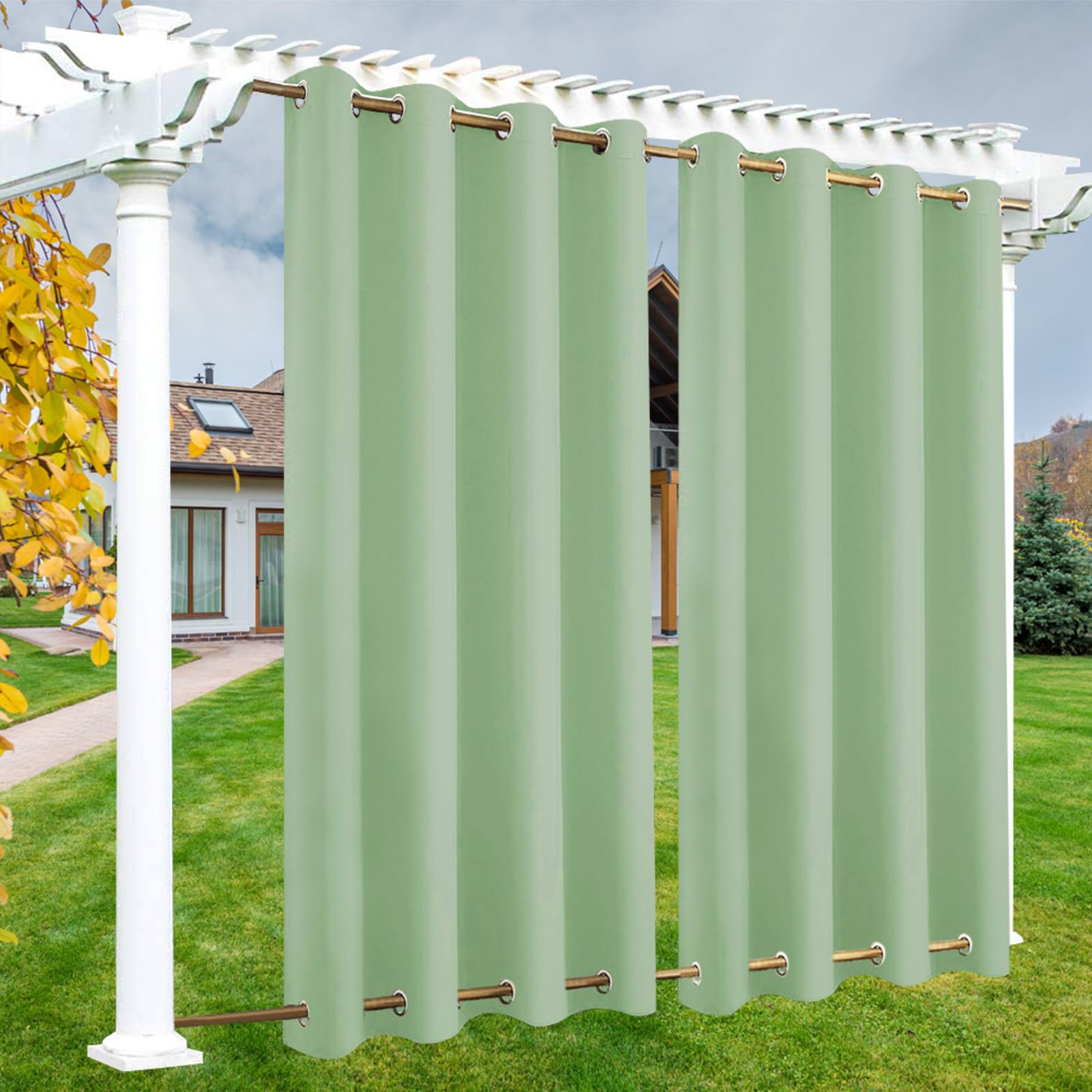 LSDINDF Outdoor Curtains Waterproof, 1 Panel Outdoor Curtain with Top & Bottom Grommets, Privacy and Sun Protection for Pergola, Gazebo, Patio, Porch and Poolside - W 108" x L 93"