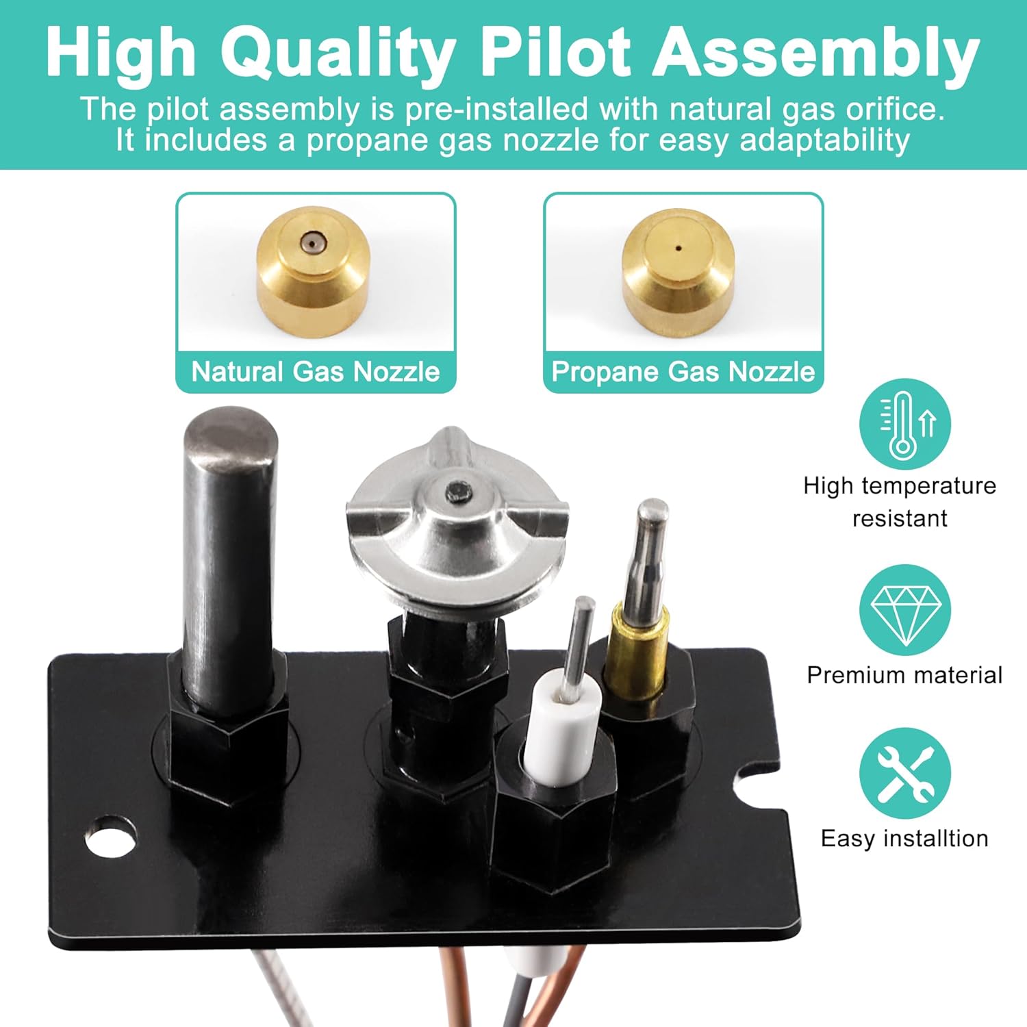10002264 Natural Gas 3 Way Pilot Assembly for Majestic, Temco, Vermont Castings, HHT, Dutchwest, Monessen Fireplace & Gas Stoves, Fireplace Replacement Parts with Thermocouple Thermopile