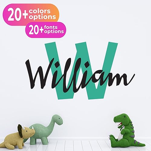 Miniatura 2 de Adhesivo mural de pared con nombre y letra inicial para cuarto de bebé, mural para el dormitorio de los niños, automóvil y portátil