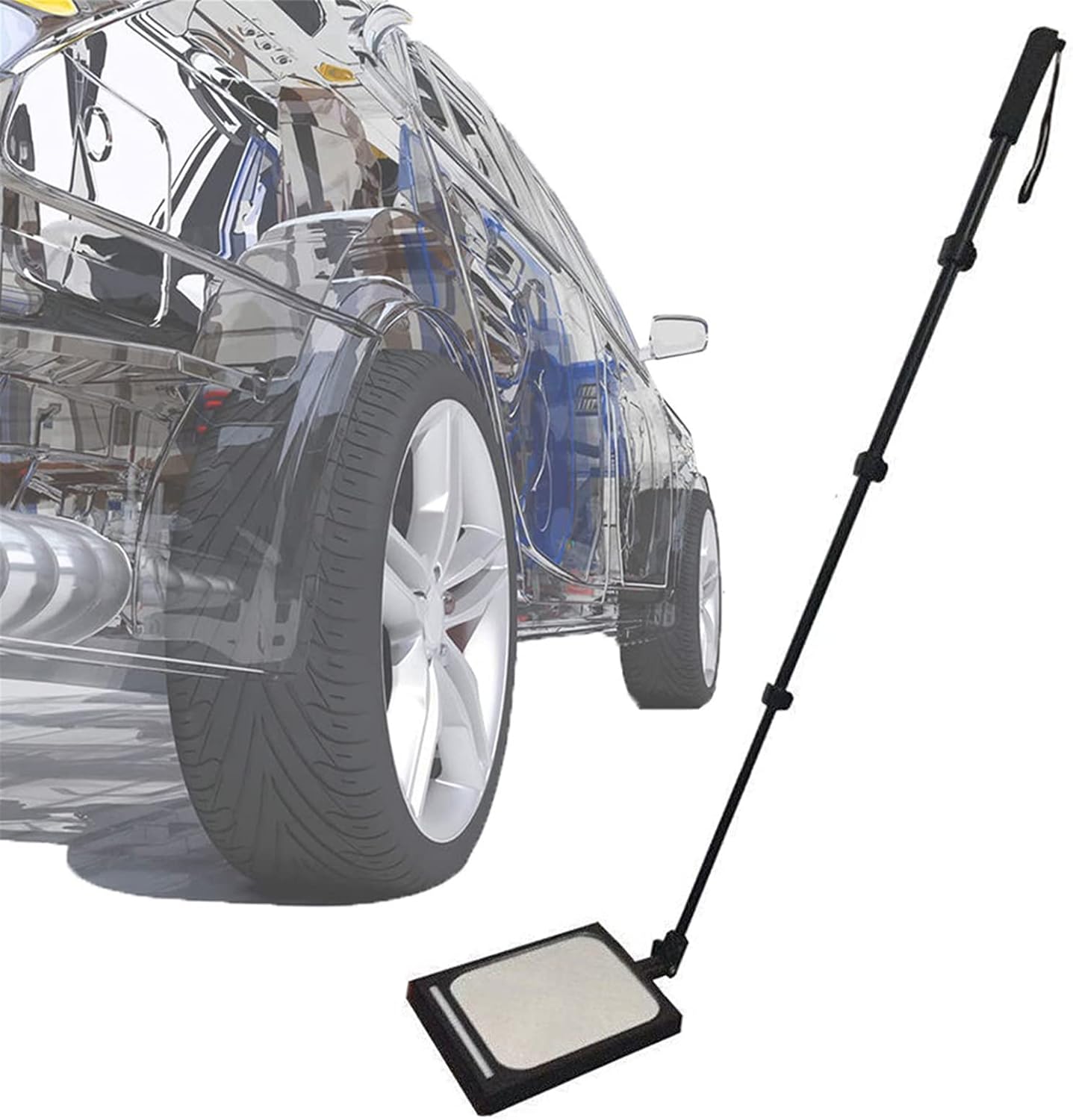 Under Vehicle Inspection Mirror with LED Light, 36cm~120cm Adjustable Rod Telescopic Convex Mirrors for Under Vehicle Repairing