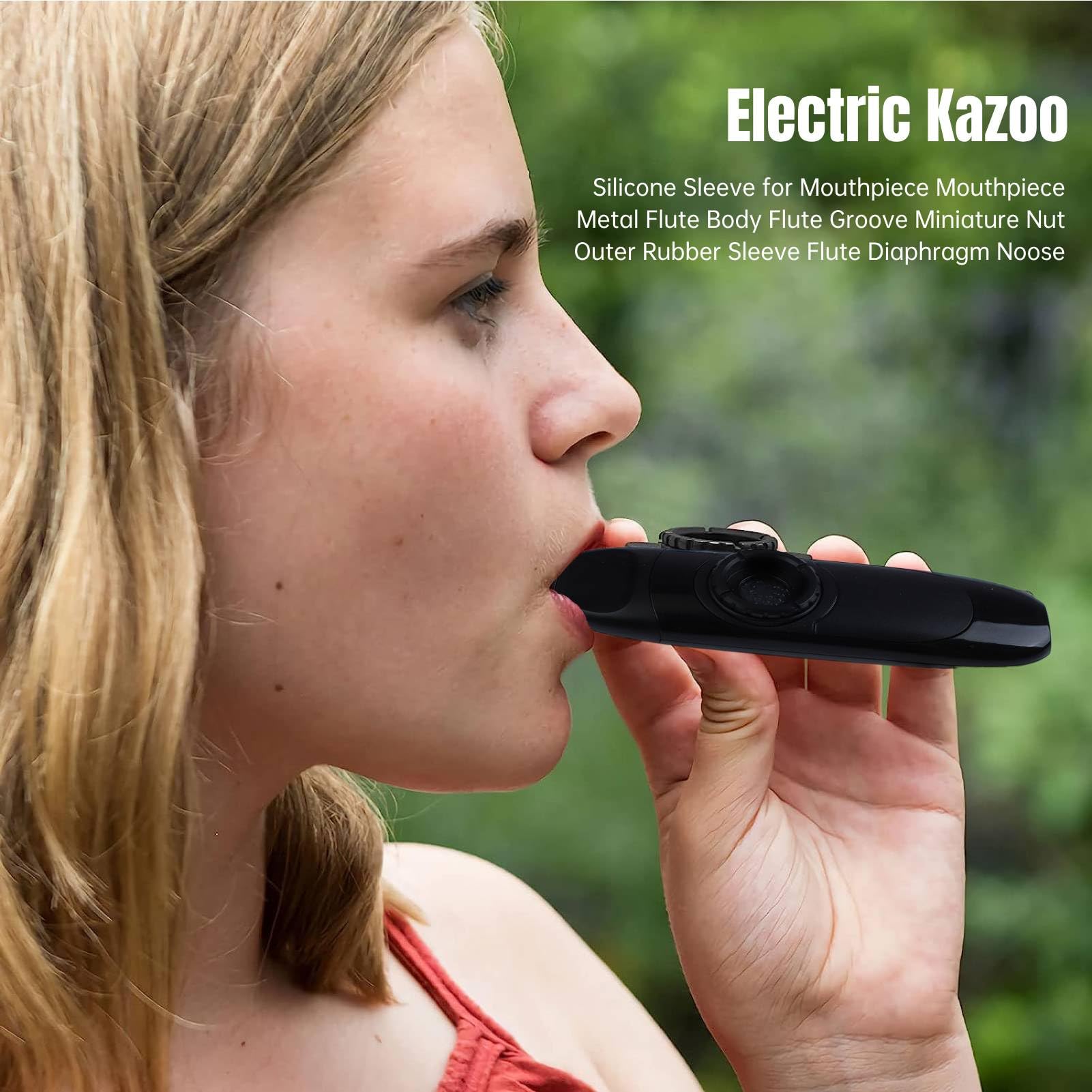 Kazoo Elettrico da 4,3 Con Pickup, Strumento Musicale a Tono Regolabile, Professionale Con Diaframma a Flauto, Adattatore 3.5 e Cordino, Mini per (Nero)