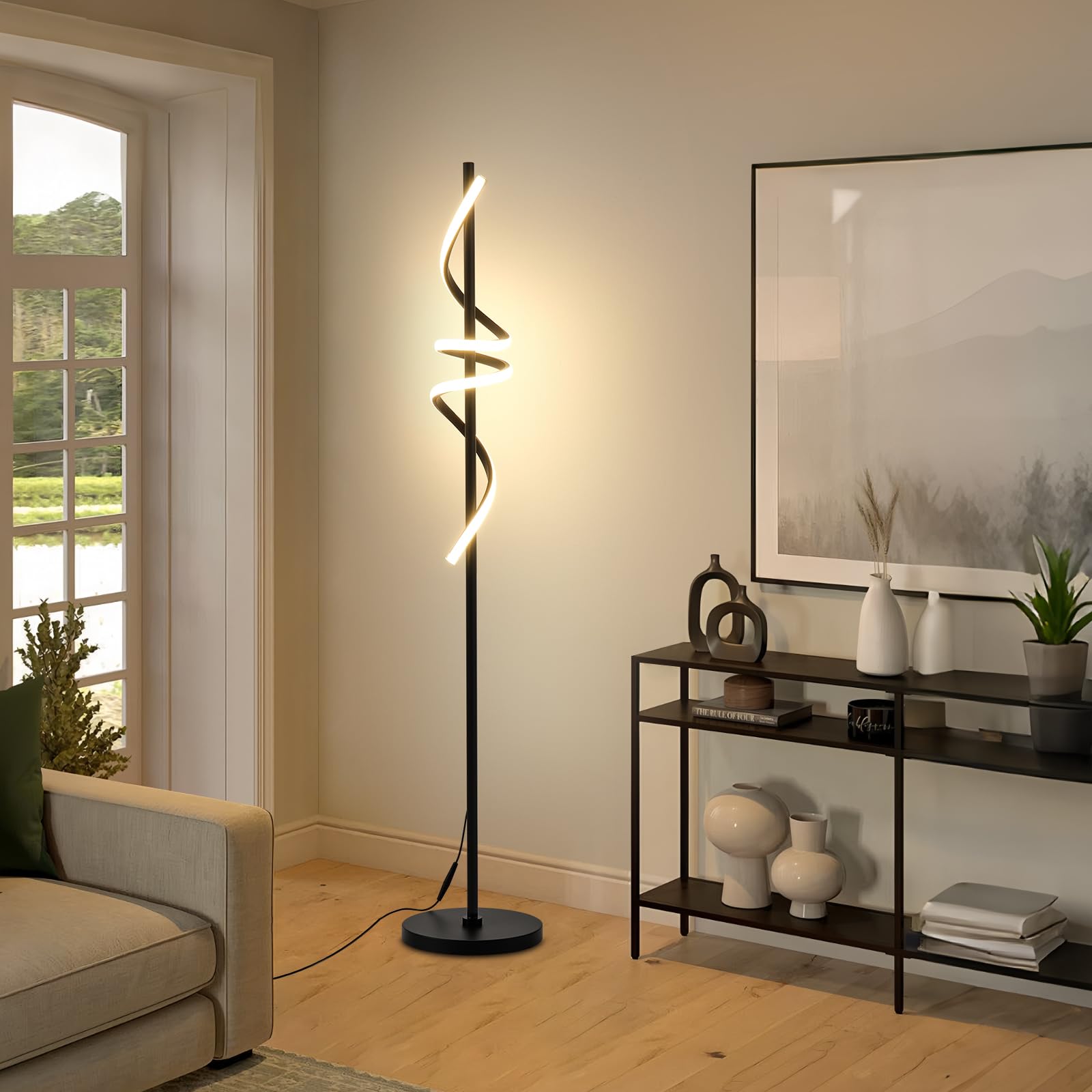 Stehlampe Wohnzimmer Modern LED Dimmbar Leselampe Stehleuchte mit Fernbedienung und Fußschalter 48W 3 Farbtemperatur Memory-Funktion Standleuchte für Wohnzimmer Schlafzimmer Büro 165cm Schwarz