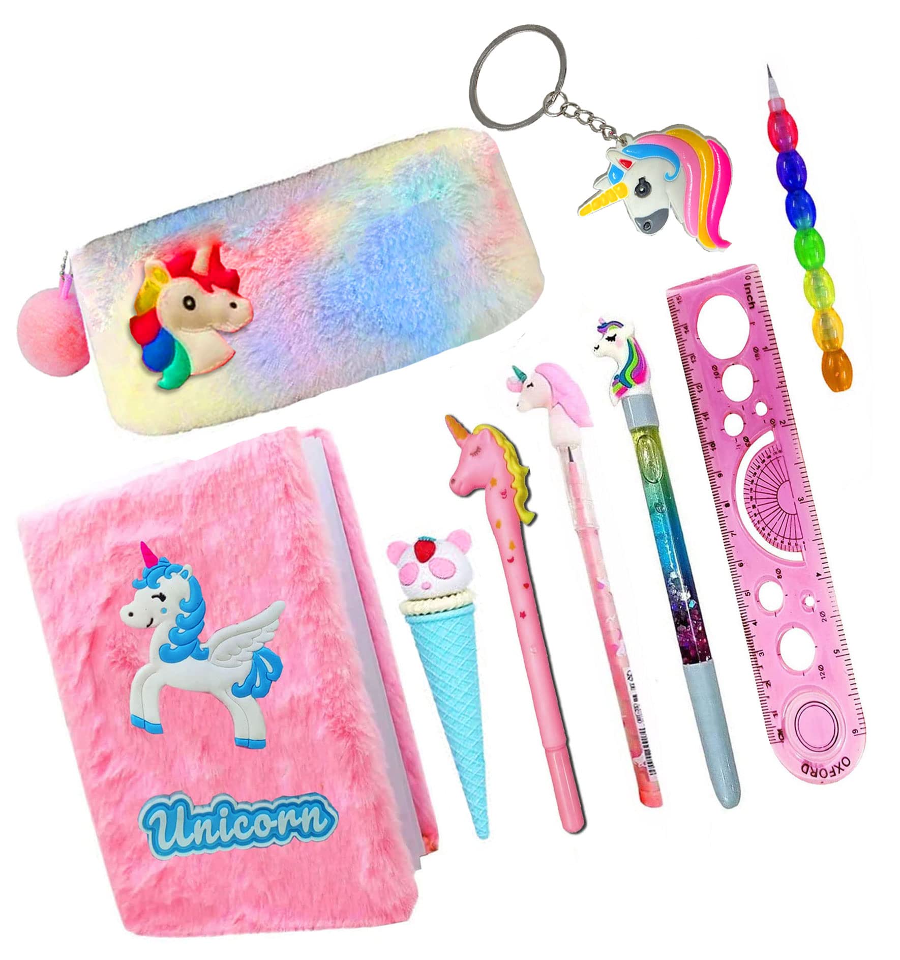 KOBBET® 9Ps Unicorn Theme Return Gift Set for Girls Unicorn School Stationery A5 Notebook, Pencil Pouch, Pen, Pencil, Big Softy Eraser, Scale Unicorn Key Chain Gift Set for Girls Kids Adults (Style 2) (B0BCQDT922) Amazon Price History, Amazon Price Tracker