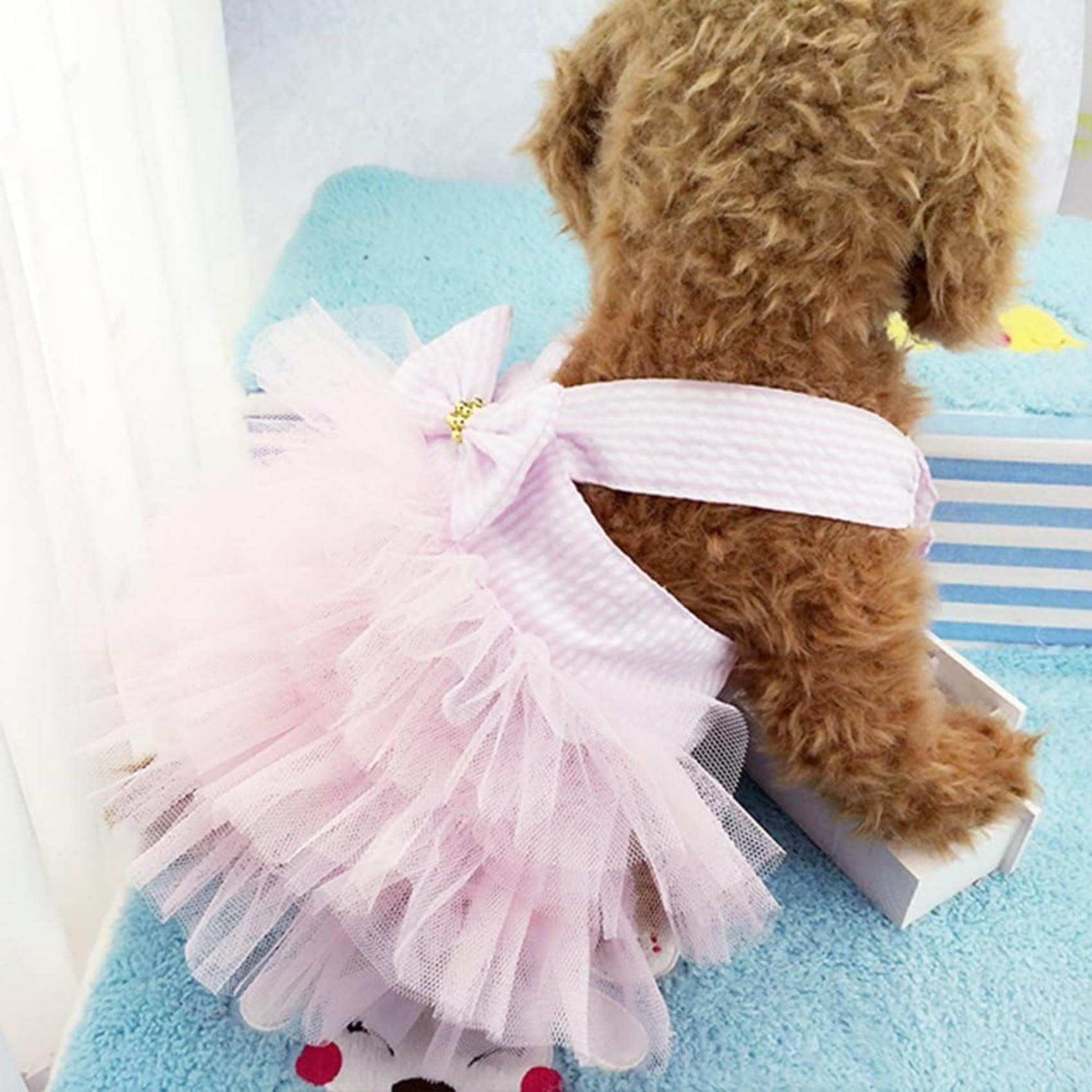 Dog Dresses, Fashion Pet Dog Clothes, Striped Mesh Puppy Dogs Princess Dresses (Pink, X-Small)