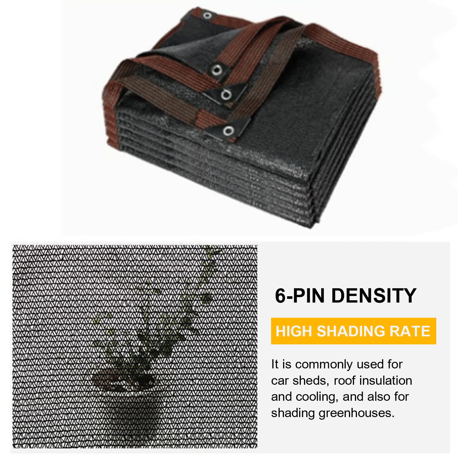 Malla De Sombra con Ojales, Red De Sombra para Jardín, Lona De Malla De Sombra para Patio, Toldo para Balcón, Protección Térmica para Coche, 70-90% De Sombreado (6x6m)