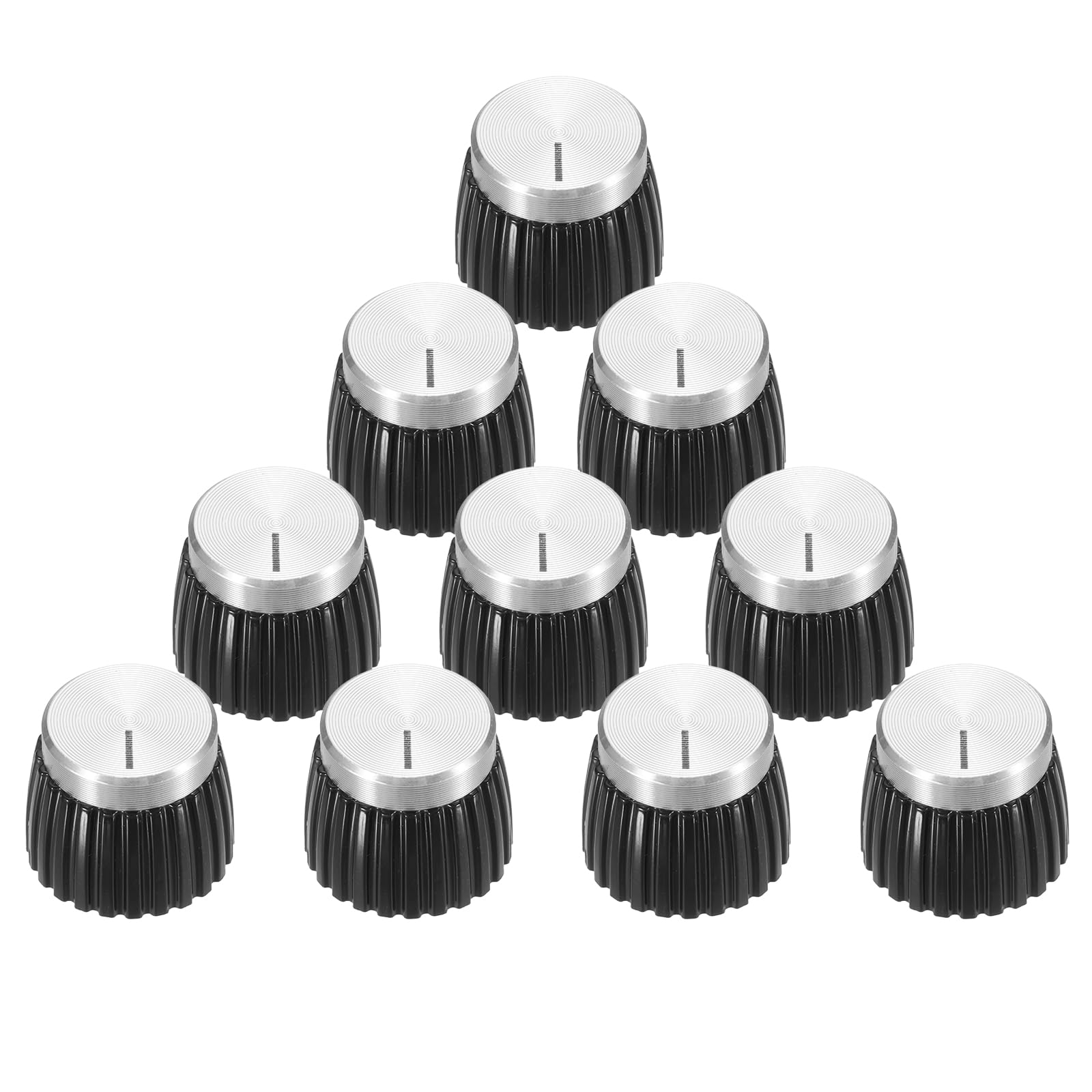 sourcing map 10Pcs Guitar Amplifier Push on Fit Knobs for 6mm/0.24" Dia Potentiometer, Control Knob Black-Silver for Volume Tone Control, Guitar Bass Parts, Chrome