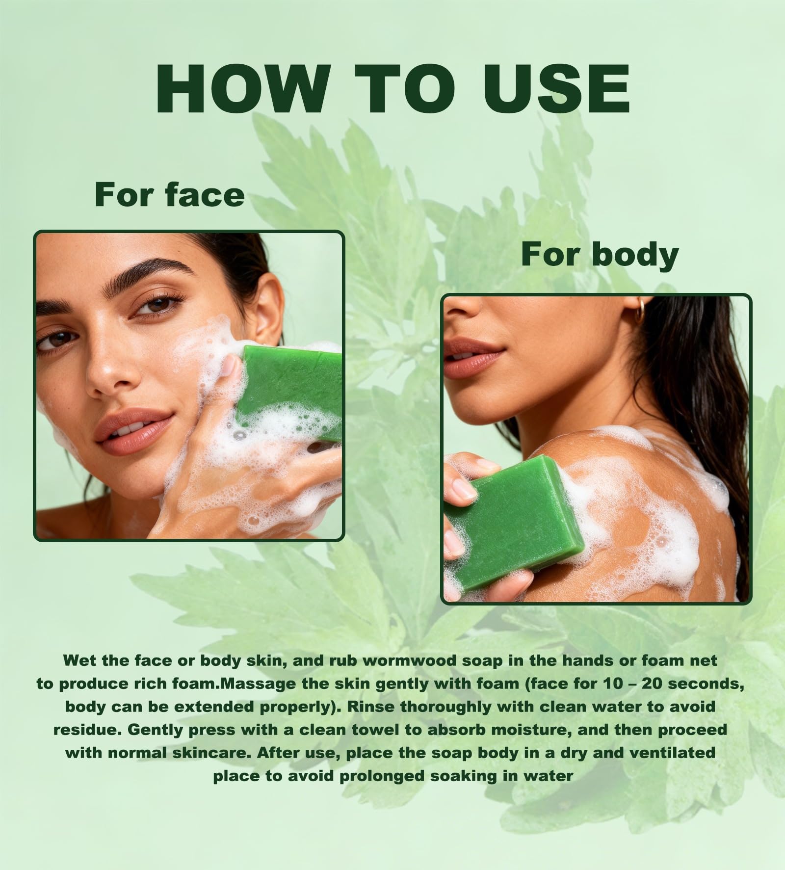 Natürliche Beifuß Seife, Beifuß duftende natürliche Öl Seife Extrakte Dusche,Tiefenreinigung Seifen Frauen Männer,die Reinigung Bad, moisturizing, handgemachte Bar mit dichten Schaum (8pcs)