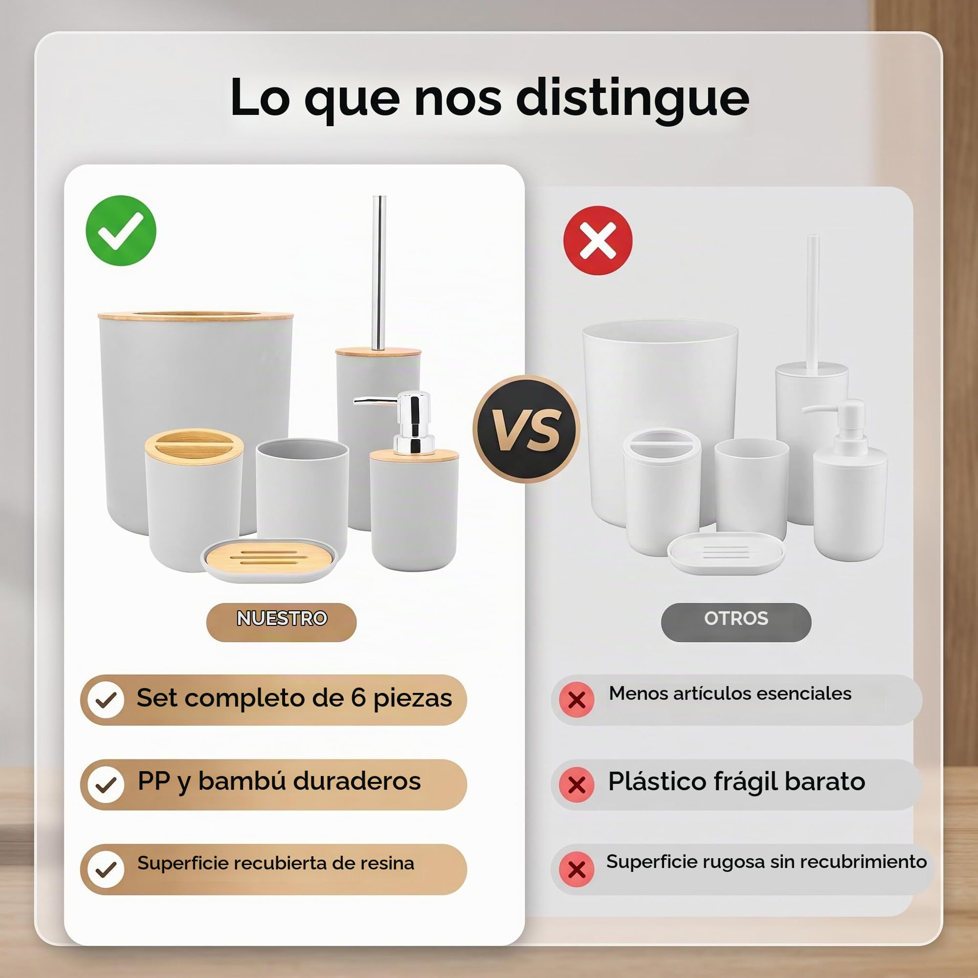 Juego de 6 Accesorios de Baño, Dispensador de Jabón, Jabonera, Soporte para Cepillo de Dientes, Taza de Enjuague