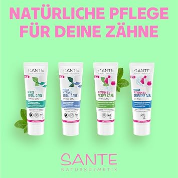 Sante Naturkosmetik Vitamin B12 Active Care Toothpaste - 75 ml - Toothpaste with Fluoride, Xylitol & Organic Sage - All-Round Protection for Teeth & Gums - Vegan & No Titanium Dioxide