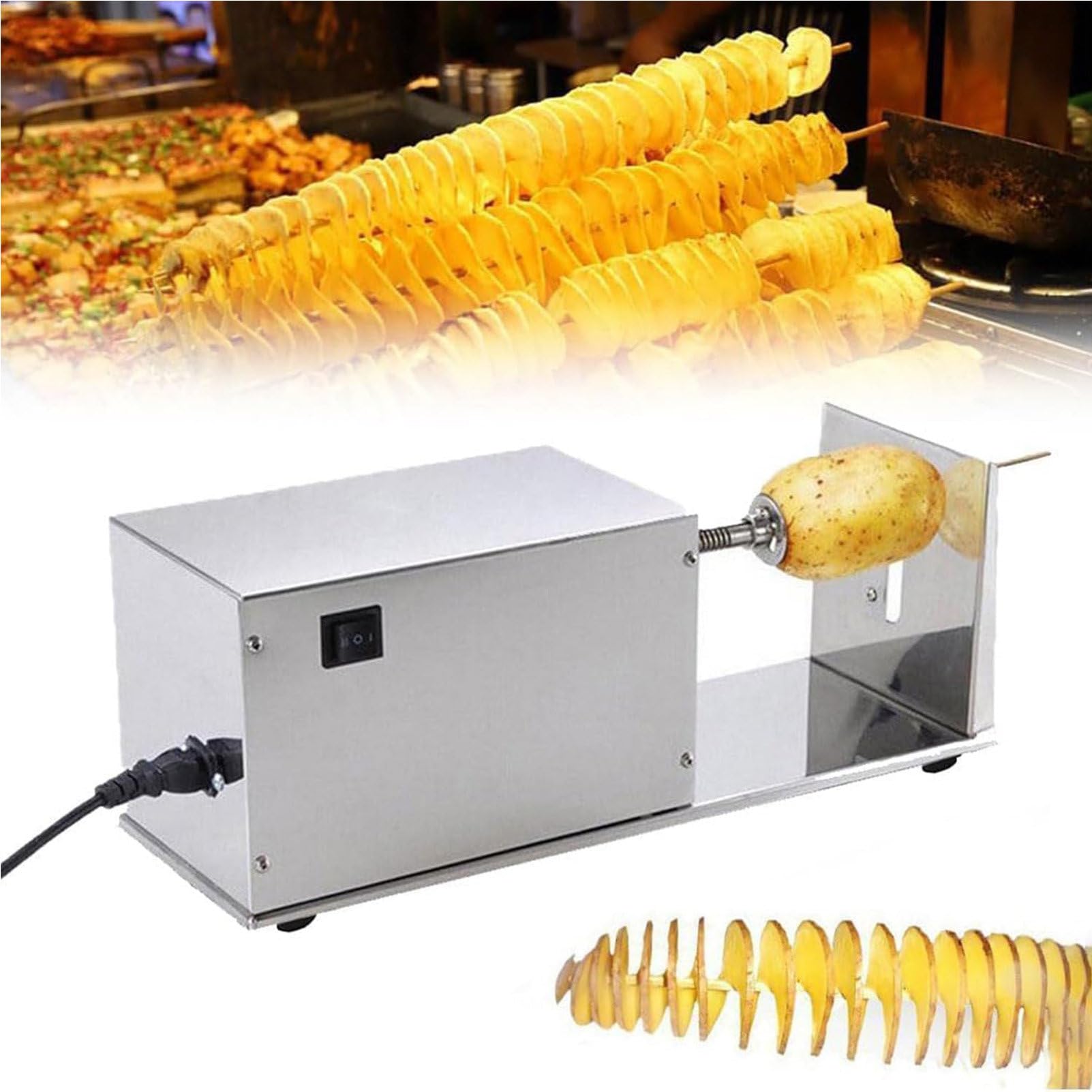 RayGenius Trancheur De Pommes De Terre Électrique en Spirale - Acier Inoxydable