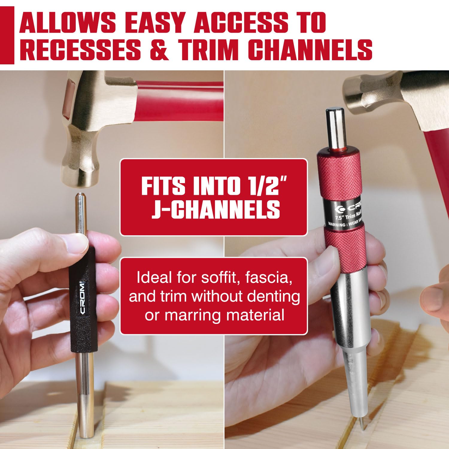 CROM Trim Nail Punch - Help Drive Trim Nails While Protecting Fingers from Hammer with Trim Nail Driver (2-Piece Set)