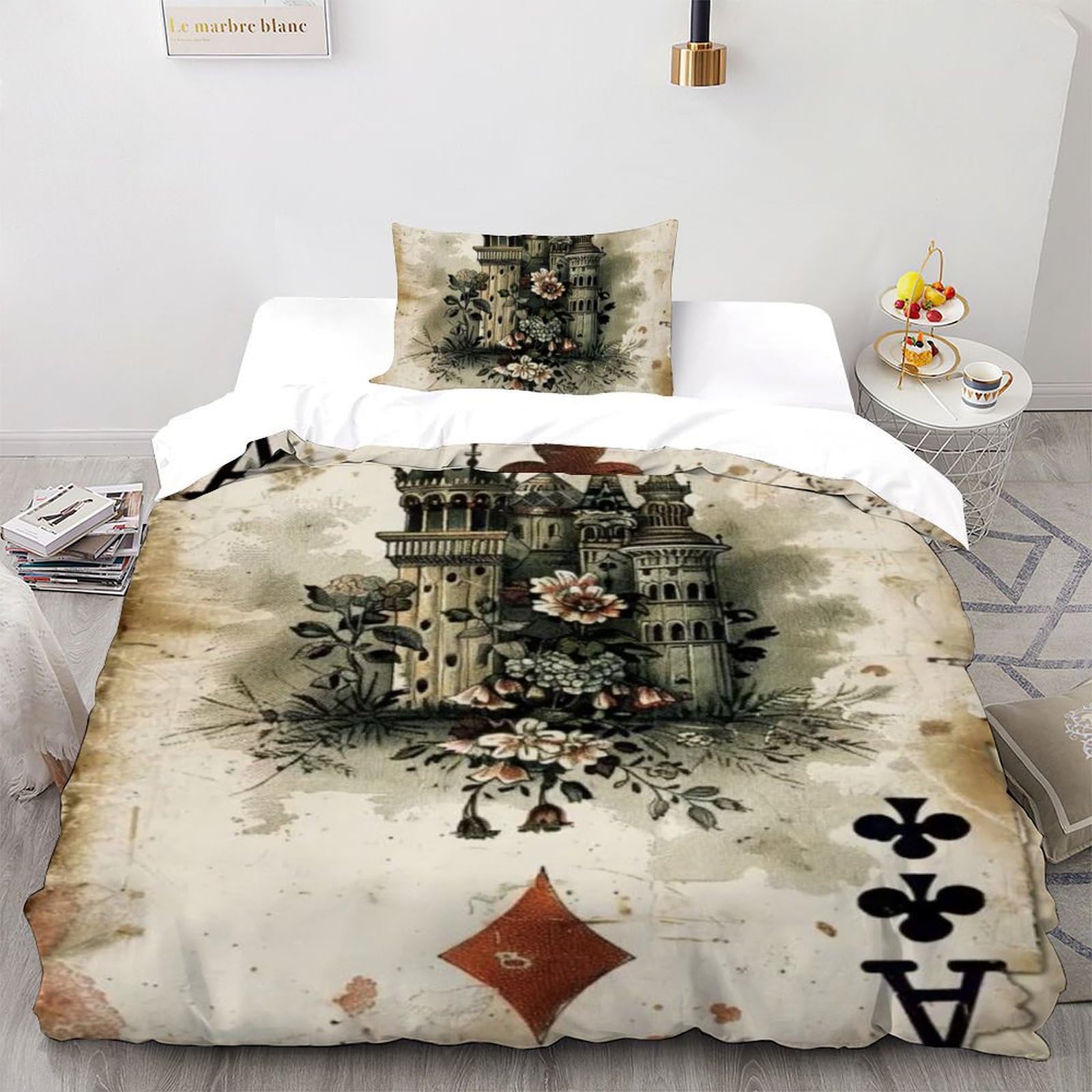Parure de lit 135x200 cm cartes à jouer idéale pour une chambre d'enfant rétro