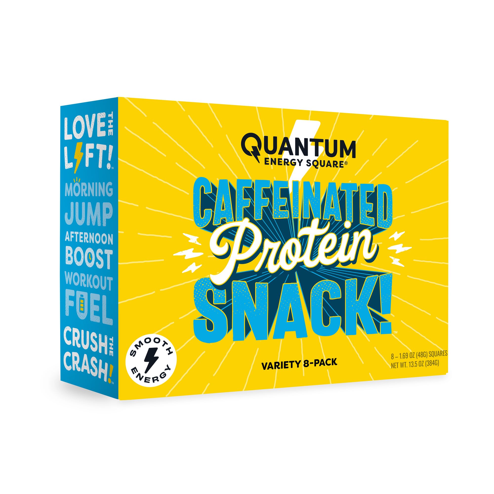 Quantum Energy Square: Energy Bar with Caffeine & 10g Protein. Delicious Healthy Snack On The Go. (Vegan, Gluten-free, Soy-free, Dairy-free) (Variety 8-Pack)