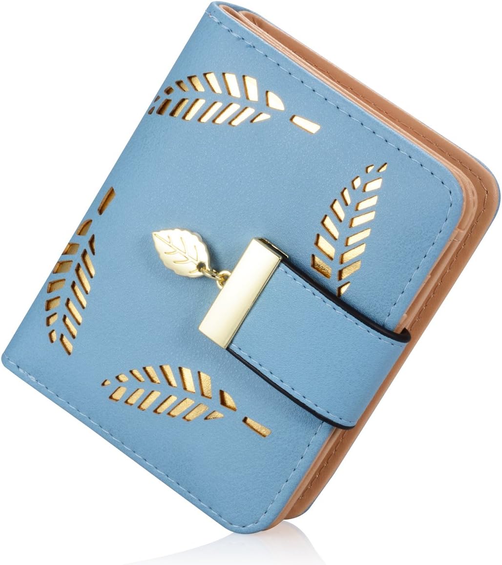 Women's Short Leather Card Holder Purse Zipper Buckle Elegant Clutch Wallet (Short Black) (Blue)