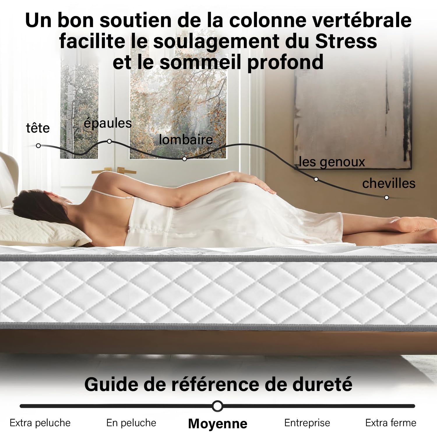 Matelas 140x190 cm, Ép 30cm, Certifié Oeko-Tex, Luxe Matelas 2 Personne en Mousse à Mémoire de Forme, Fermeté Moyenne et Respirable, matelas de lit d'adulte, Soutien Parfait, Ressorts Ensachés