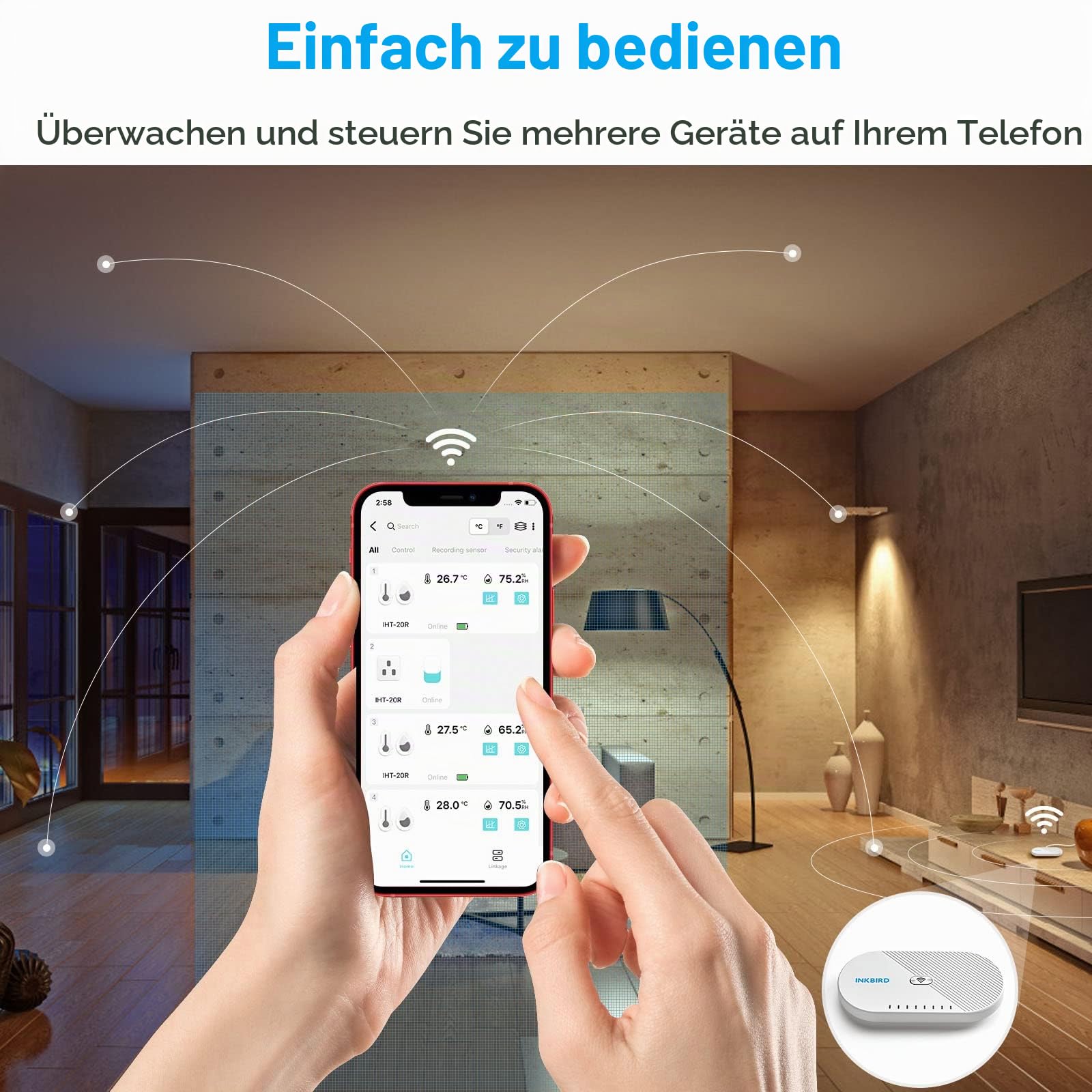 Inkbird IBS-M1 WiFi Gateway verbindet mit Thermo-Hygrometer und WLAN-Router Überwachen Sie Temperatur und Luftfeuchtigkeit überall über die App