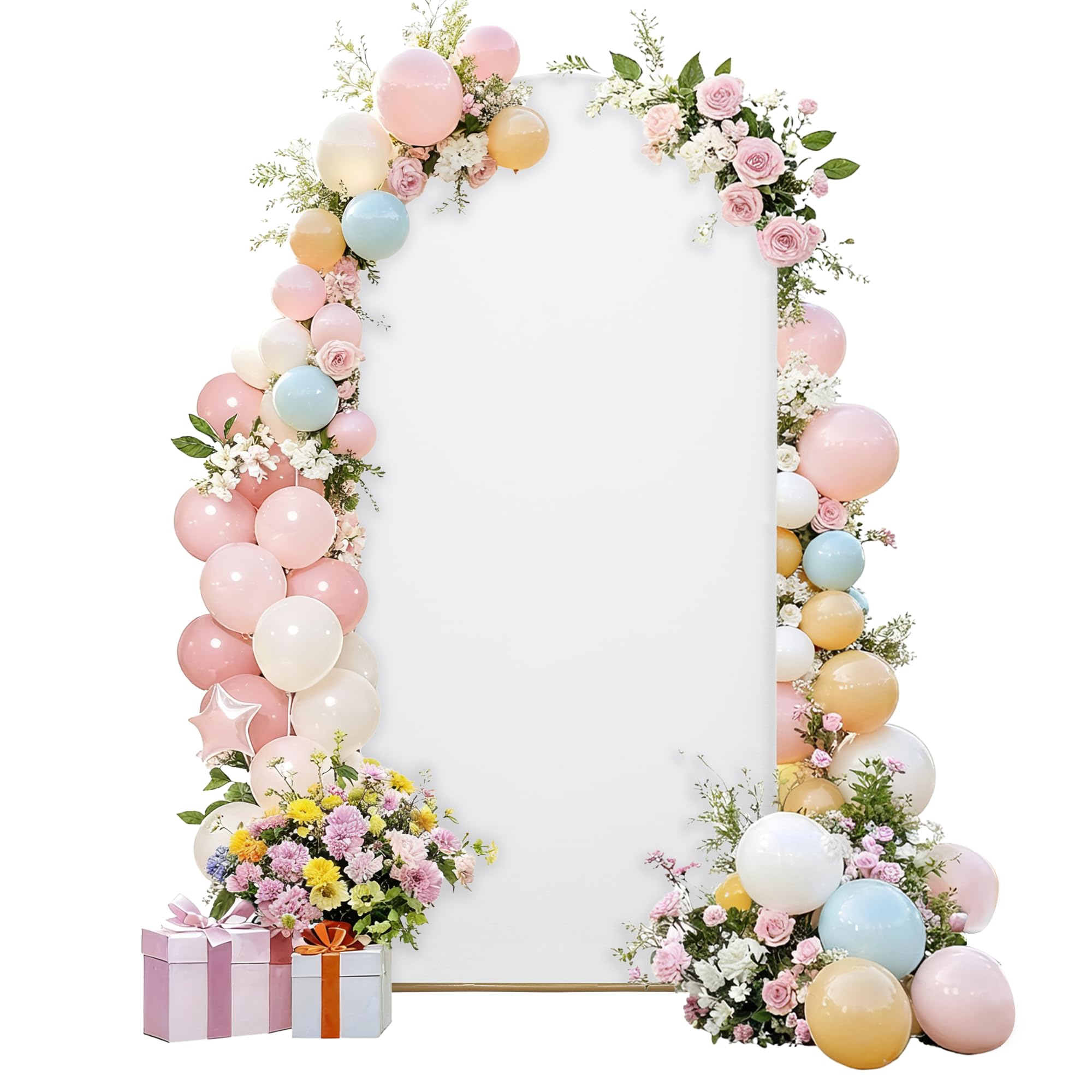 Hochzeitsbogen-Abdeckung|(6FT/6.6FT/7.2FT) Bogenrahmen-Abdeckung| Stretch-Hintergrundabdeckung|Geeignet für Hochzeiten,Geburtstagsfeiern,Taufen (Weiß, 6.6FT)